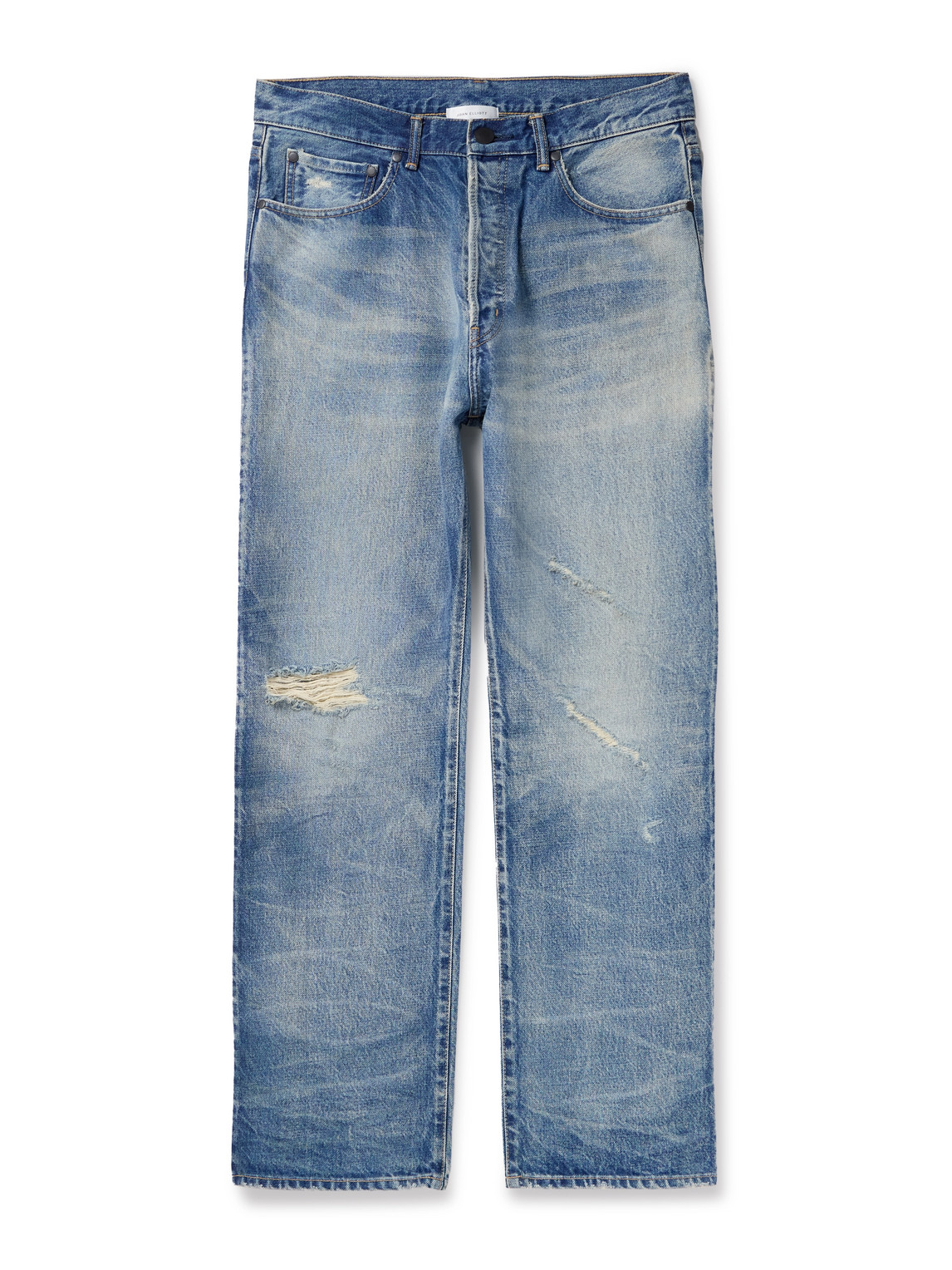 John Elliott Wyatt Straight-leg Distressed Jeans In Blue
