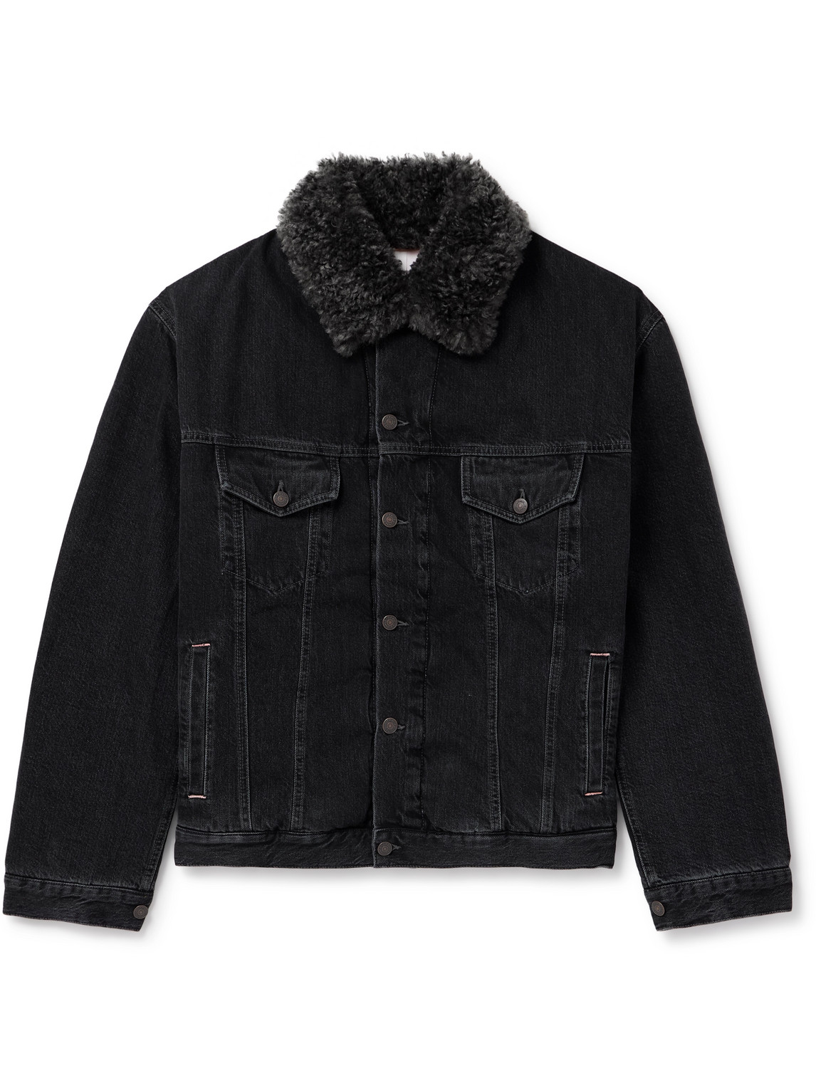 Acne Studios Faux Fur-trimmed Padded Denim Jacket In Black