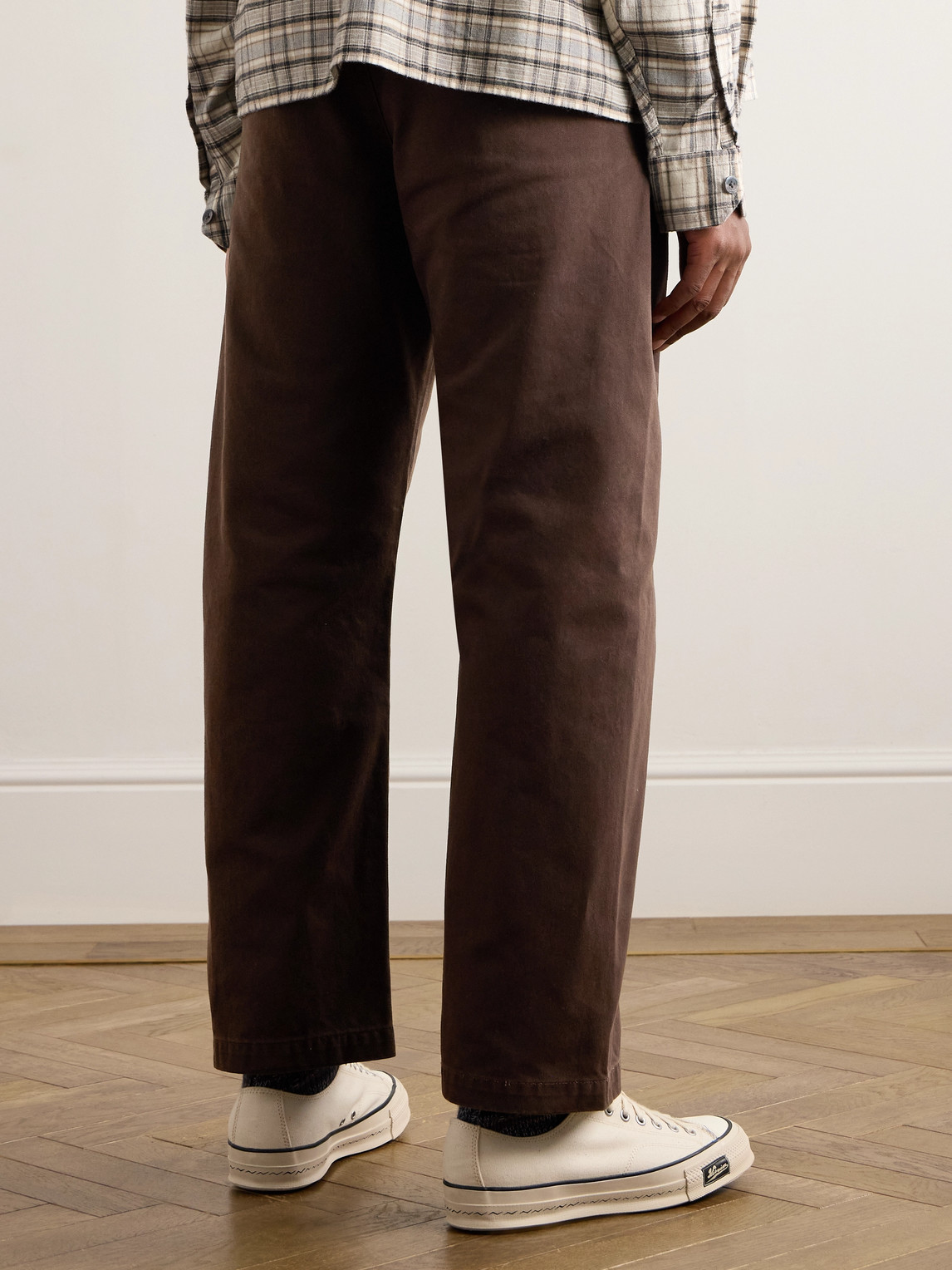 Shop Remi Relief Straight-leg Cotton-twill Trousers In Brown