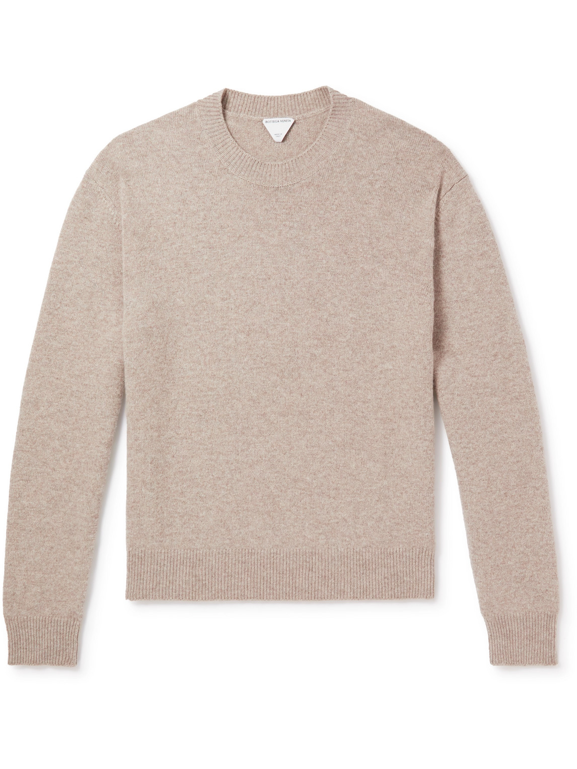 Bottega Veneta Intrecciato Leather-trimmed Cashmere-blend Sweater In Brown