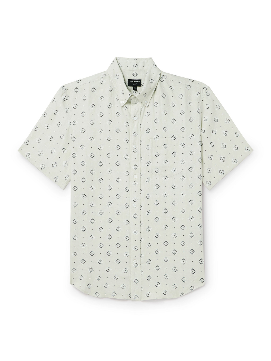 Club Monaco Button-down Collar Printed Linen Shirt In White