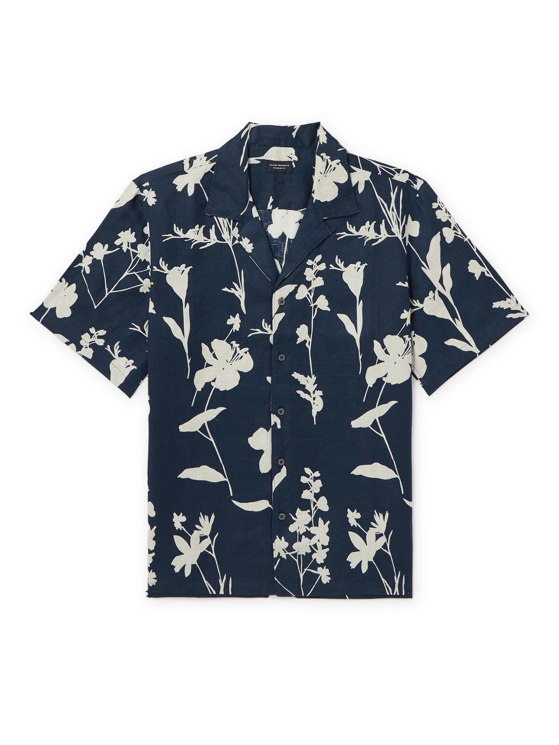 Club Monaco Convertible-collar Floral-print Linen Shirt In Blue