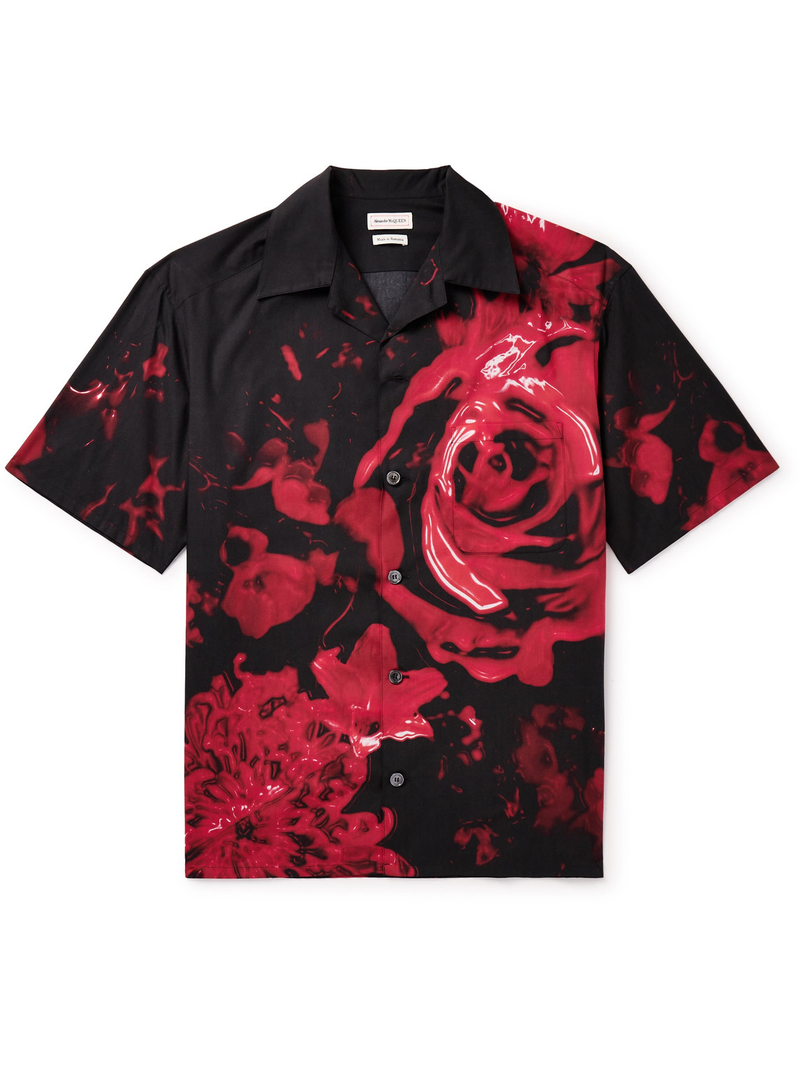 Alexander Mcqueen Camp-collar Floral-print Cotton-poplin Shirt In Black