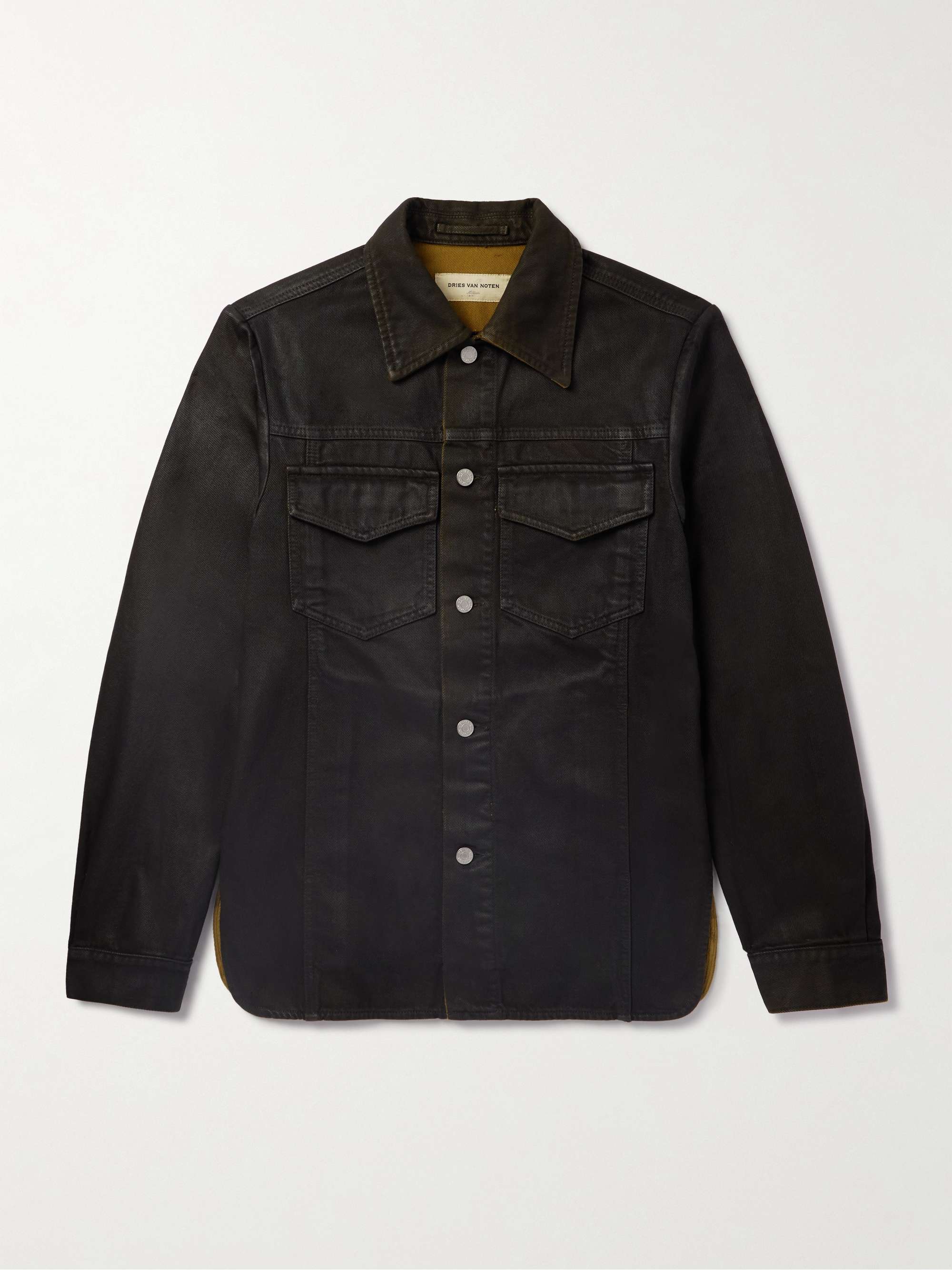 Slim-Fit Coated-Denim Shirt Jacket