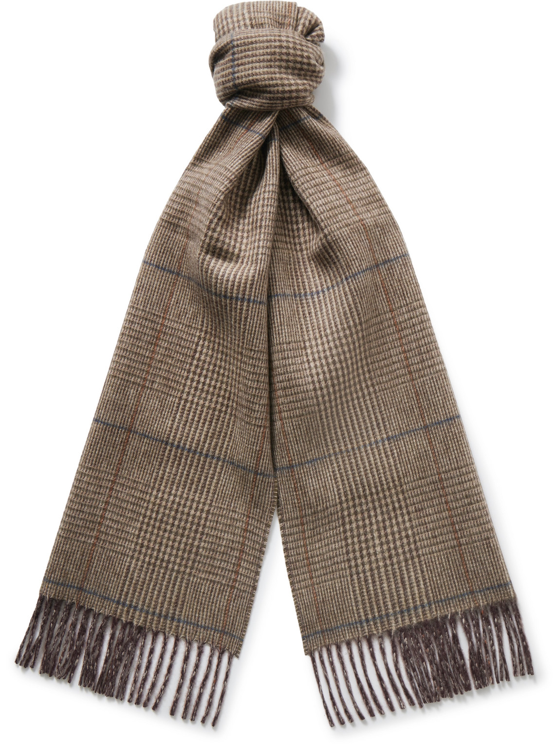 Reversible Fringed Checked Cashmere Scarf