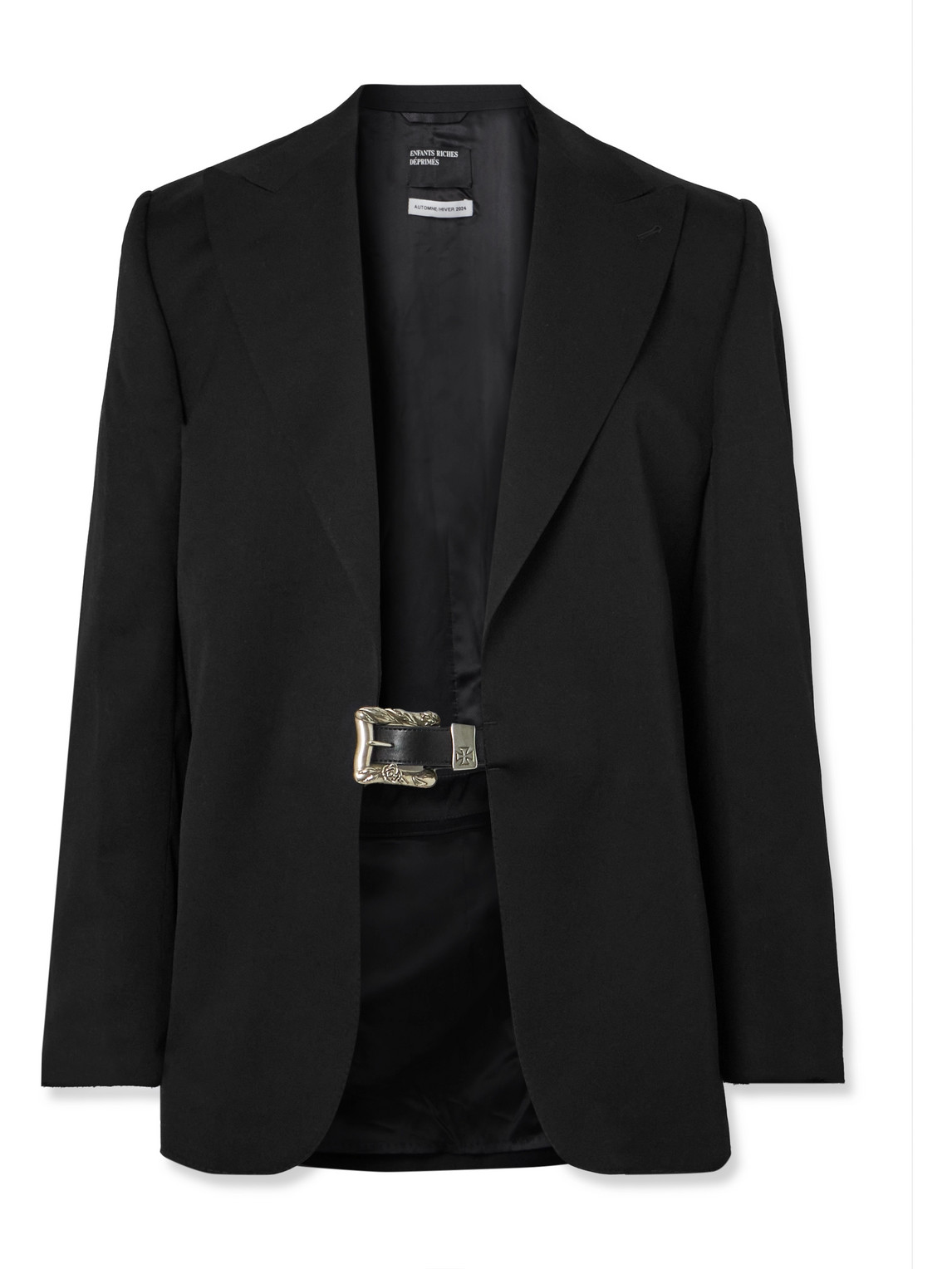 Farewell Buckle-Embellished Leather-Trimmed Wool-Gabardine Blazer