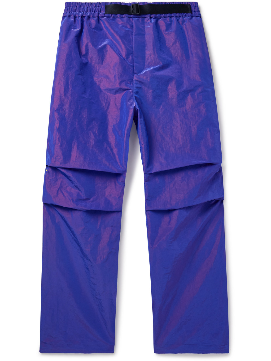 Burberry Belted Logo-embroidered Iridescent Shell Trousers In Purple