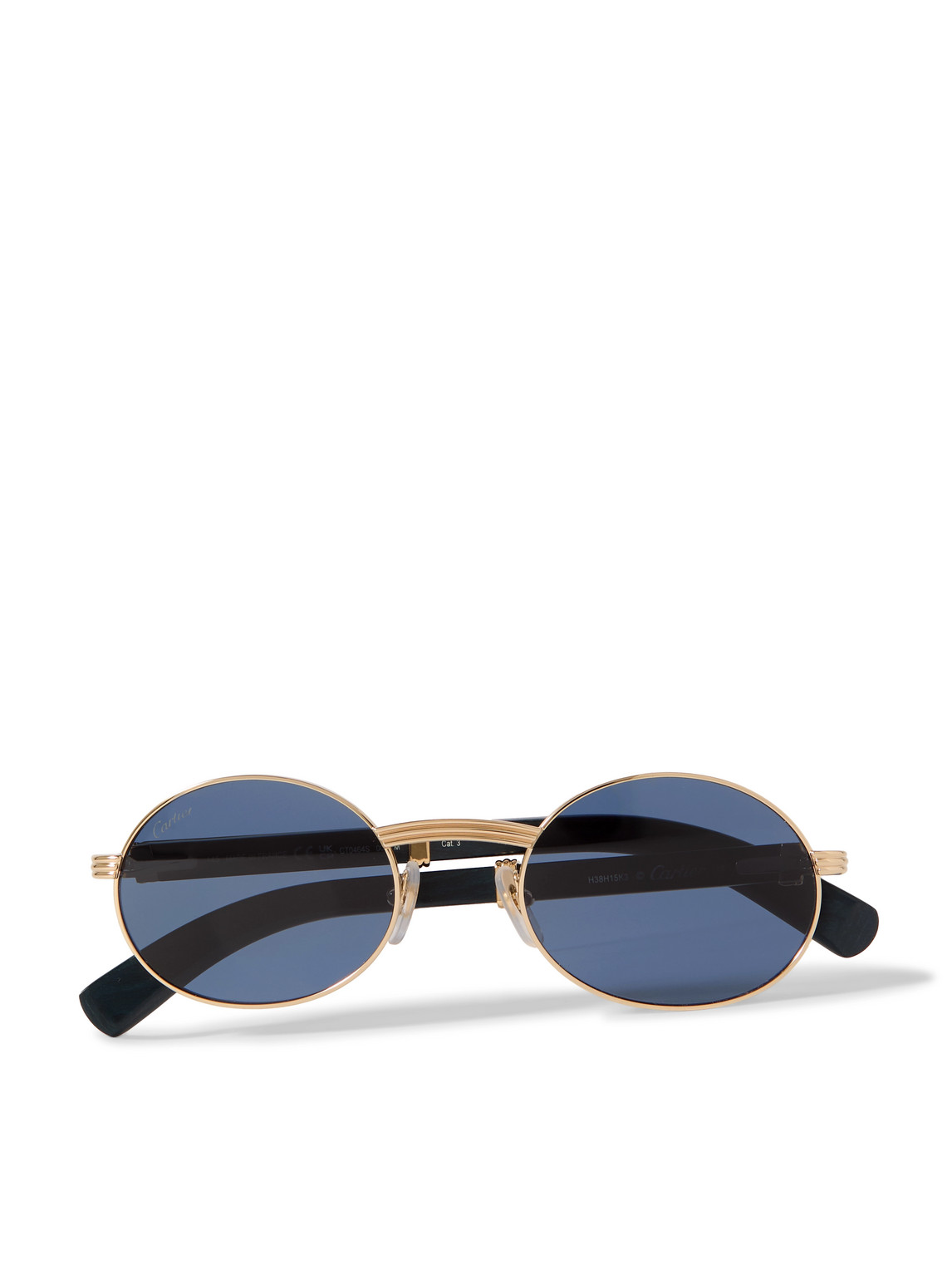 Cartier Première Round-frame Gold-tone And Wood Sunglasses In Blue