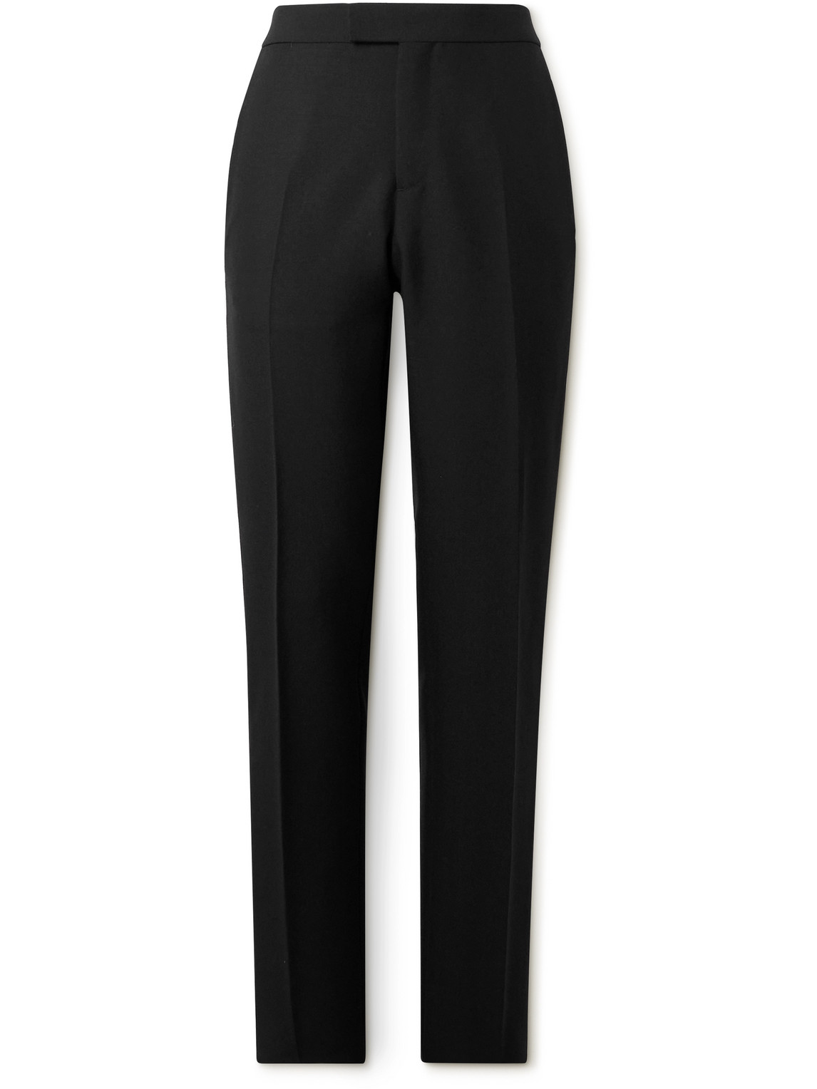 Versace Slim-fit Silk-trimmed Wool And Mohair-blend Tuxedo Trousers In Black