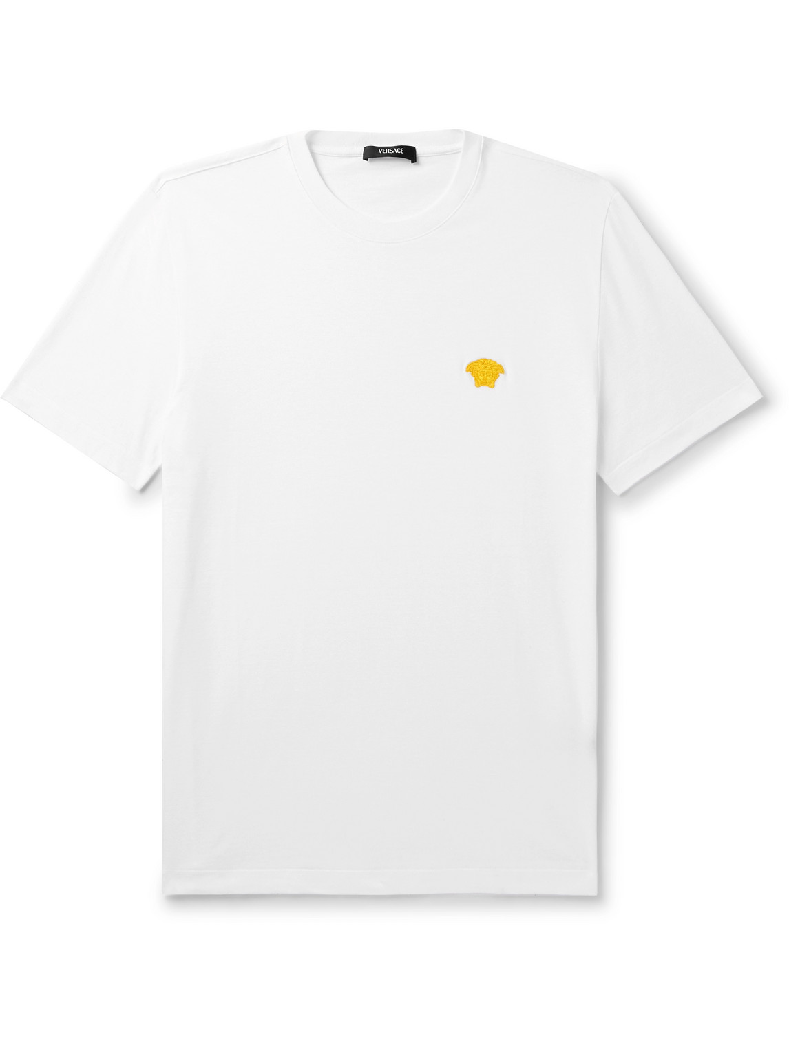Versace Slim-fit Logo-embroidered Cotton-jersey T-shirt In White