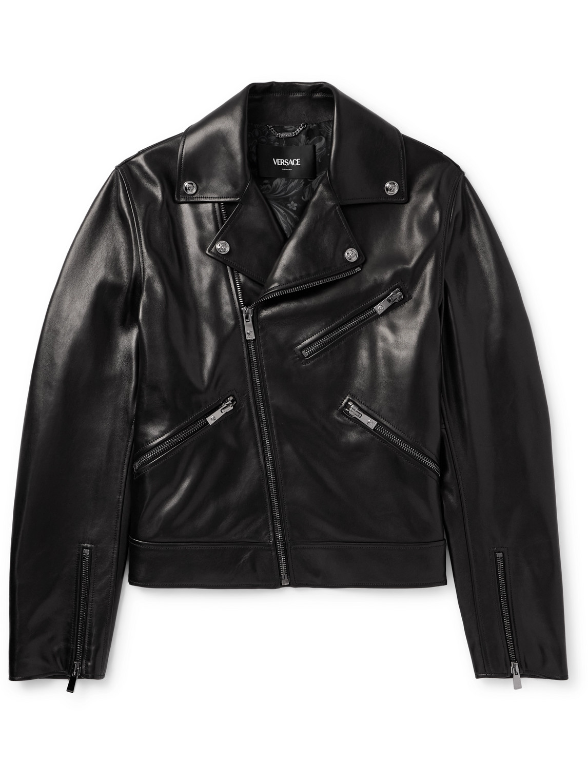 Versace Leather Biker Jacket In Black