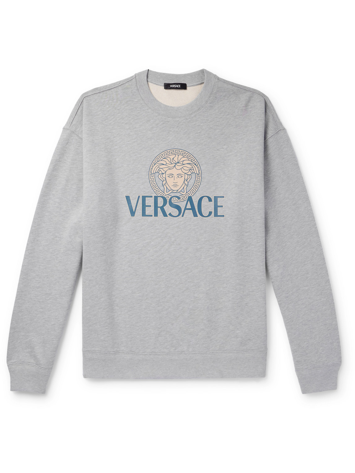 Versace Logo-print Cotton-jersey Sweatshirt In Gray