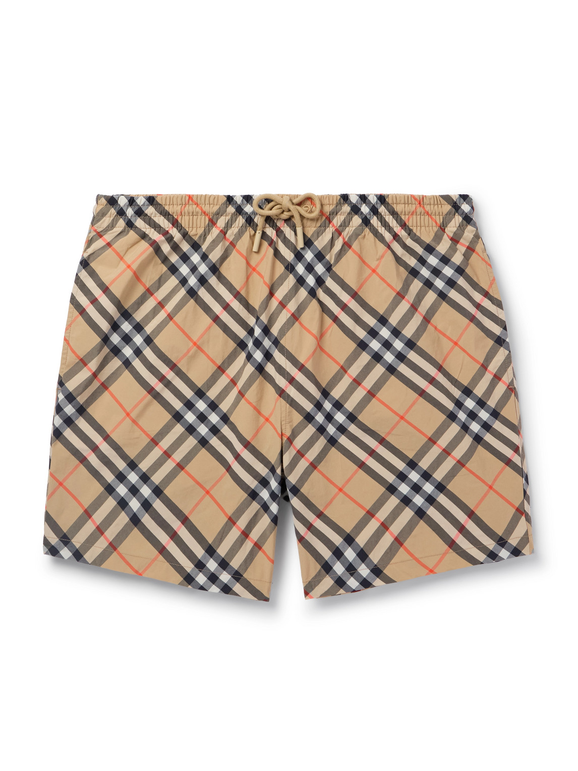 Burberry Straight-leg Mid-length Checked Swim Shorts In Brown