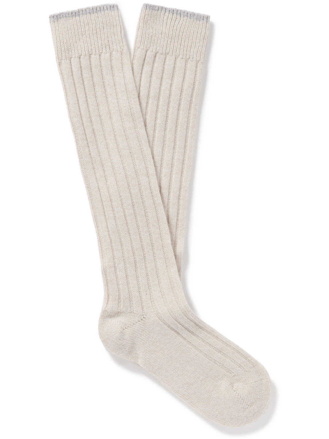 Brunello Cucinelli Ribbed Cashmere Socks In Gray