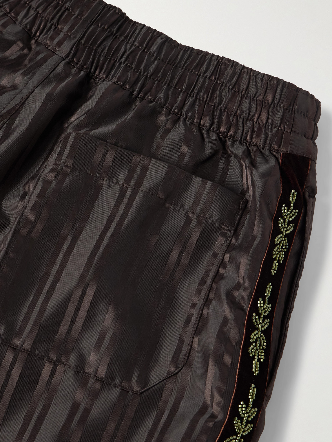 Shop Nike Bode Scrimmage Straight-leg Velvet-trimmed Striped Satin Trousers In Brown