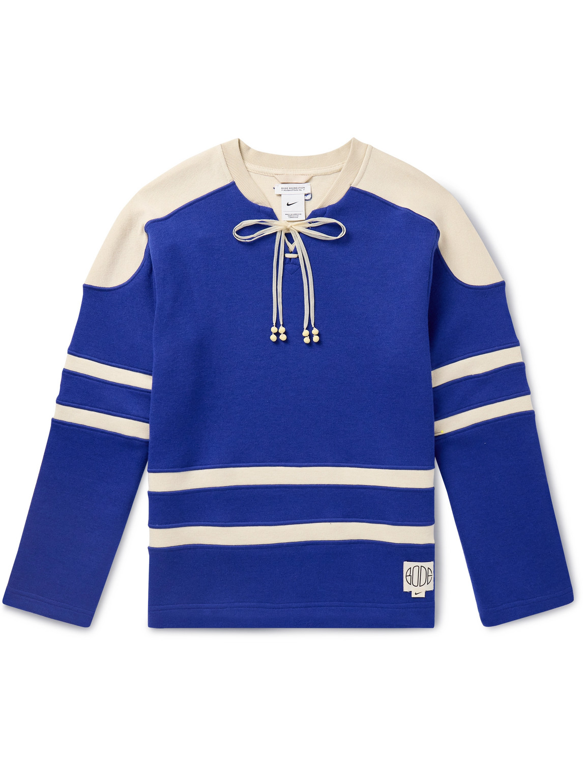 Nike Bode Logo-appliquéd Striped Brushed-jersey Sweatshirt In Blue