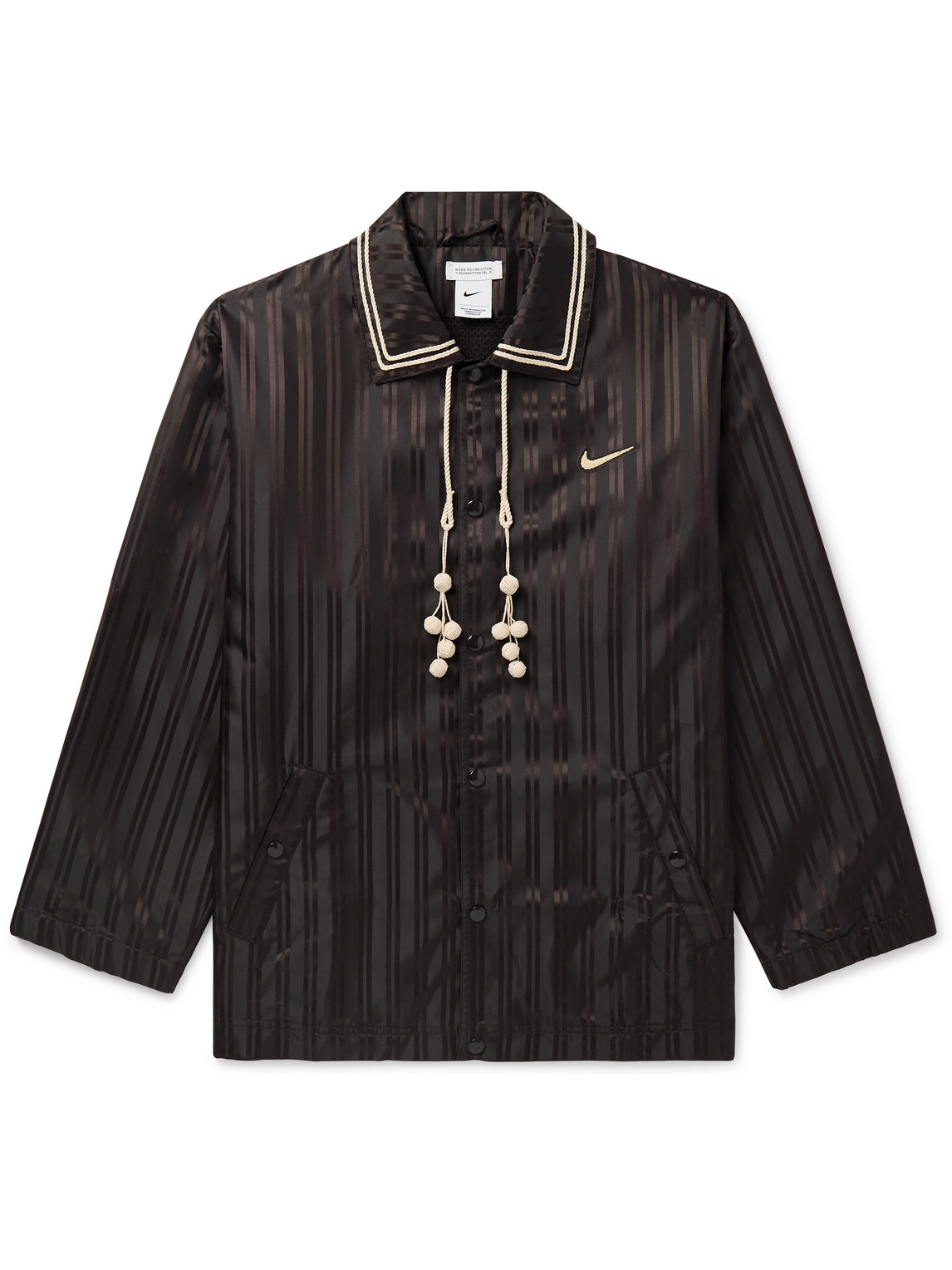 Nike Bode Scrimmage Embellished Logo-embroidered Striped Satin Jacket In Brown