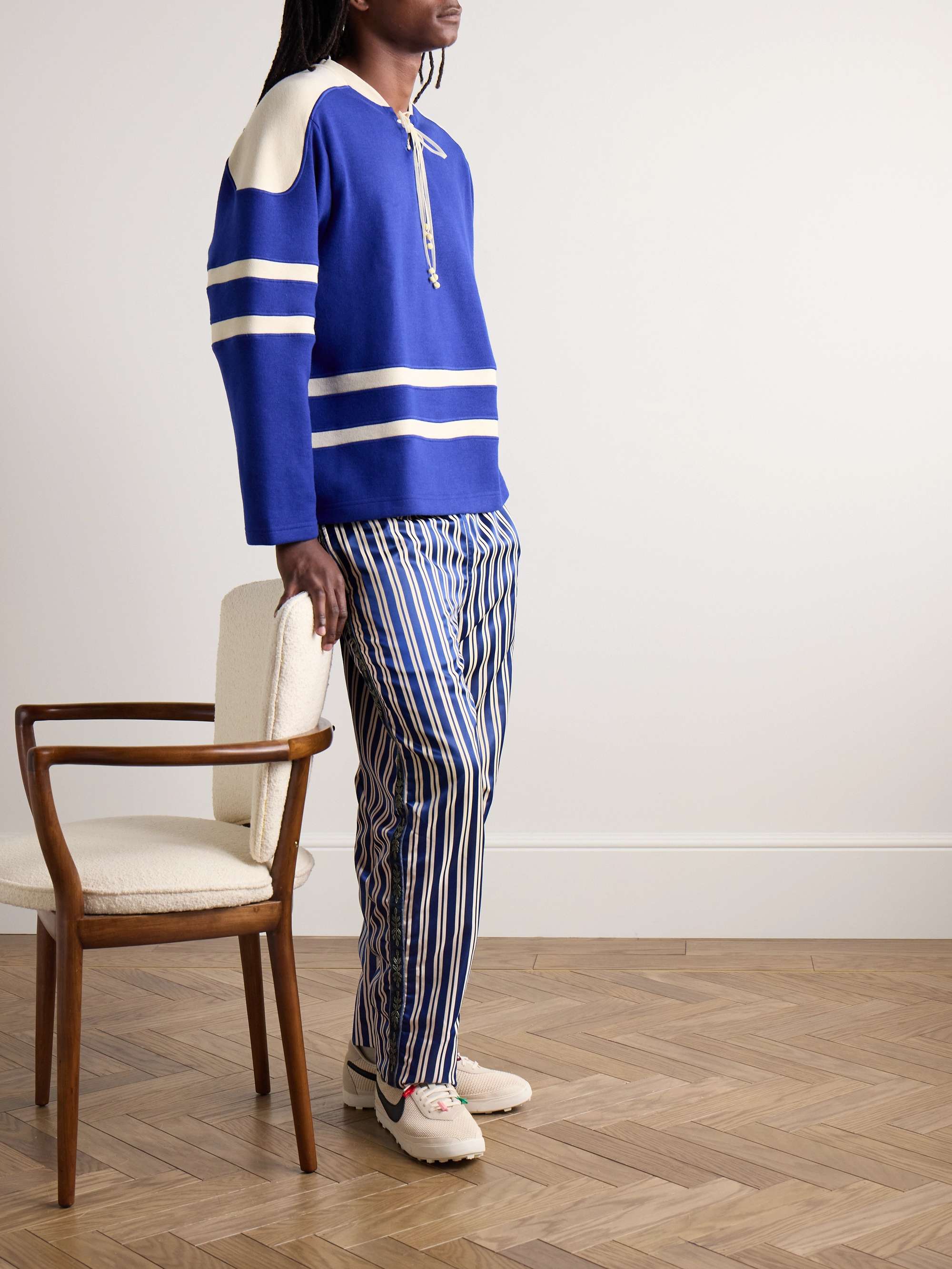 NIKE + BODE Scrimmage Straight-Leg Velvet-Trimmed Striped Satin Trousers  for Men | MR PORTER