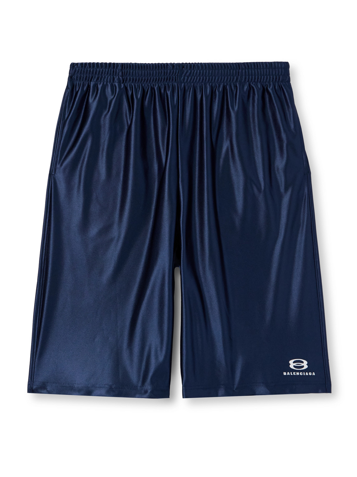 Balenciaga Wide-leg Logo-embroidered Satin-twill Shorts In Blue