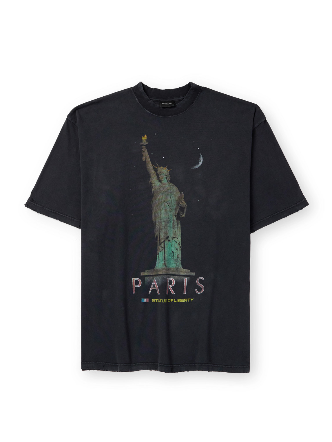 Balenciaga Oversized Distressed Printed Cotton-jersey T-shirt In Black