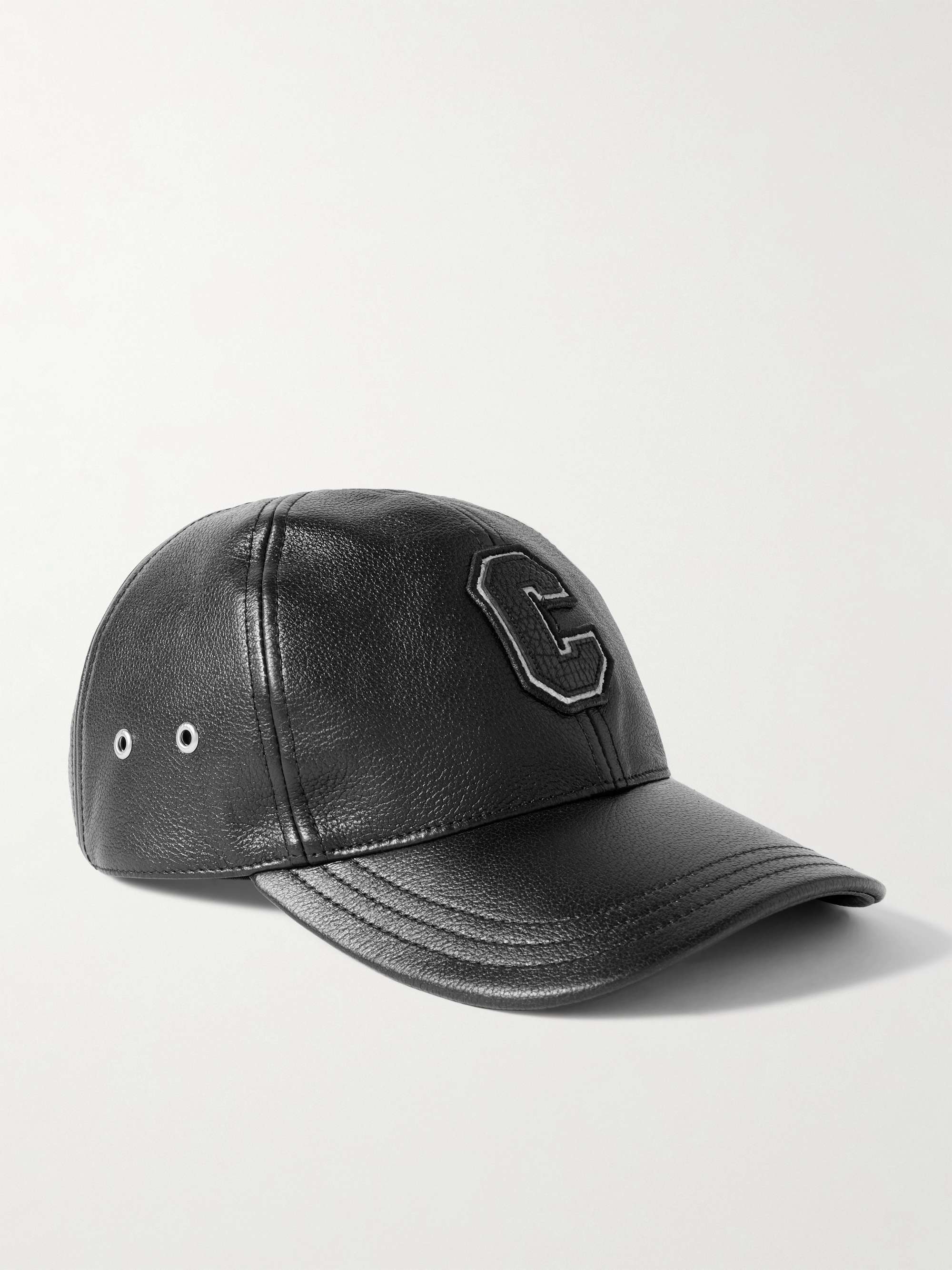 Black faux leather baseball fashion cap