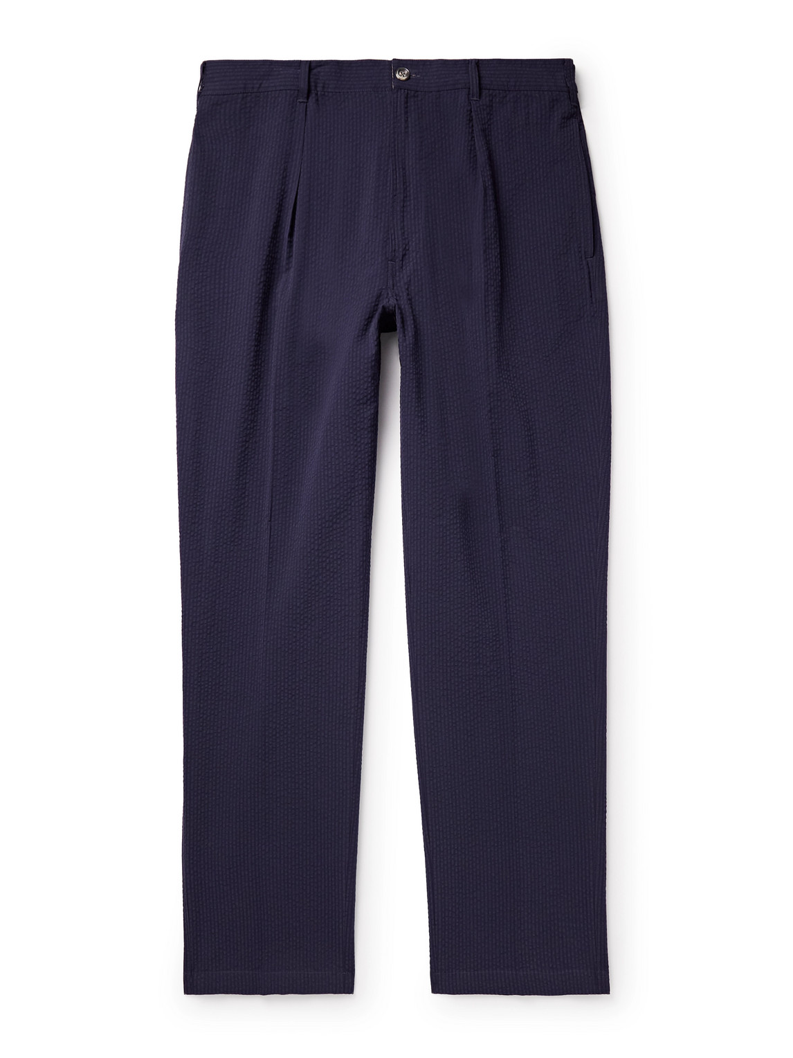 Games Straight-Leg Pleated Cotton-Seersucker Trousers