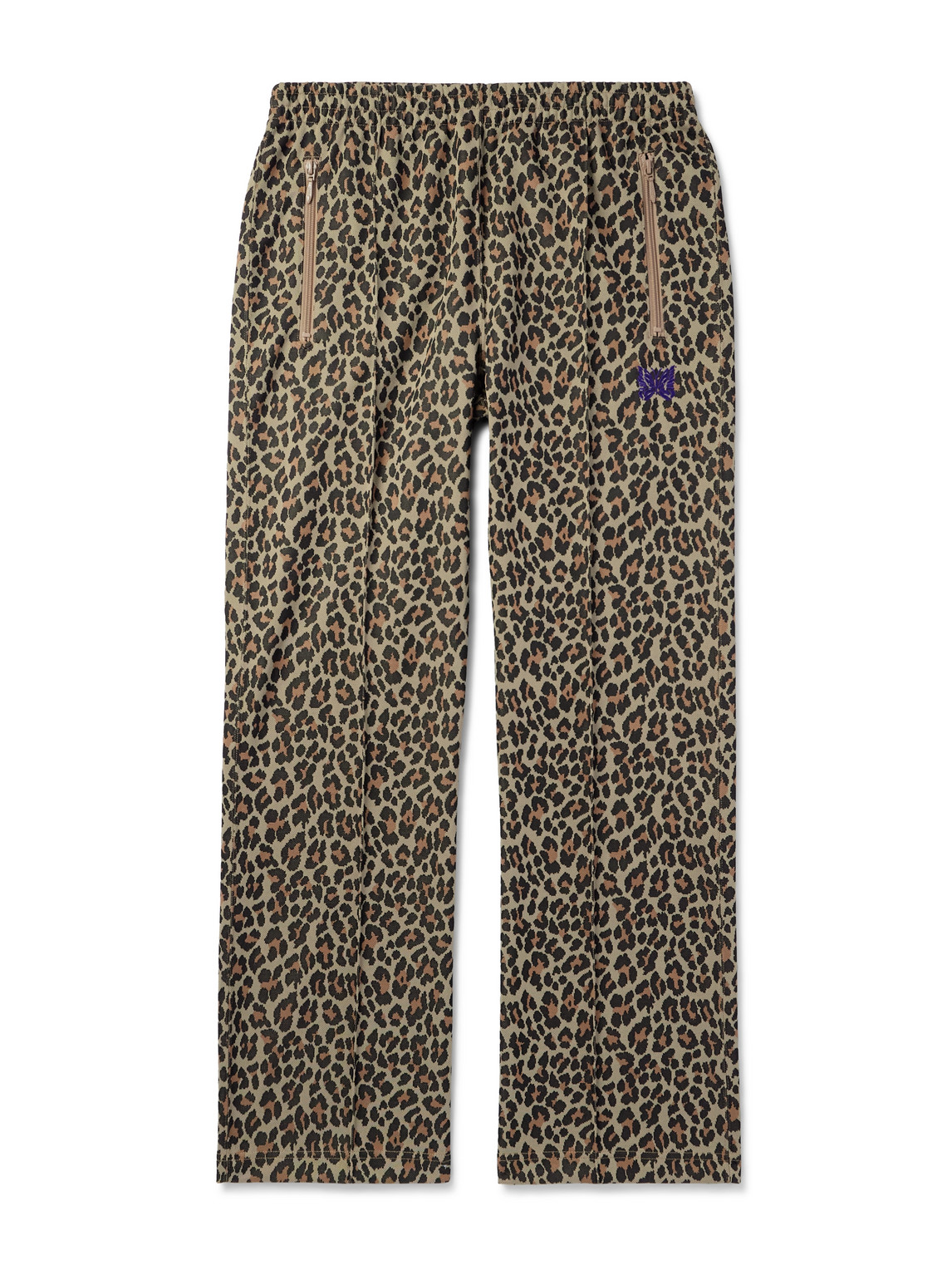 Straight-Leg Webbing-Trimmed Logo-Embroidered Leopard-Print Tech-Jersey Track Pants