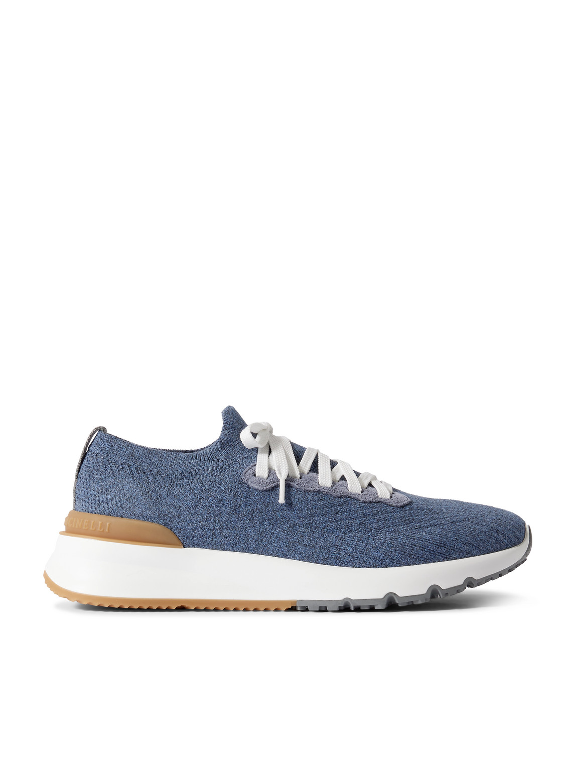 Rubber and Suede-Trimmed Stretch-Knit Sneakers