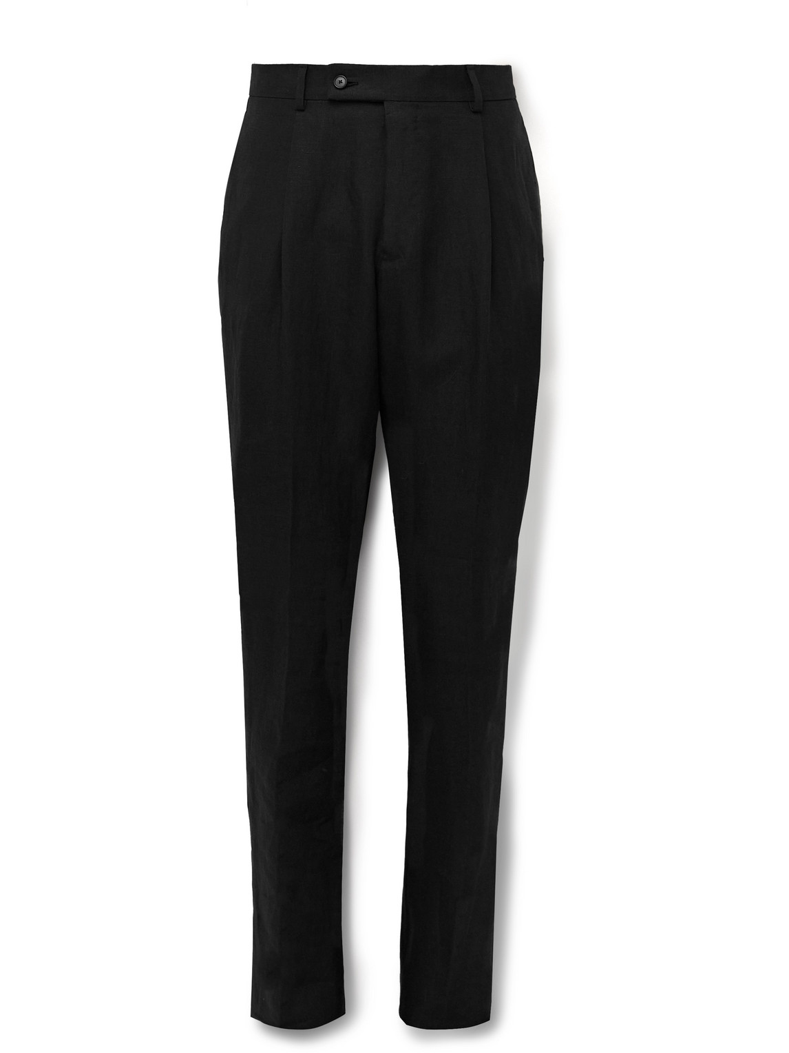 Straight-Leg Pleated Linen Suit Trousers