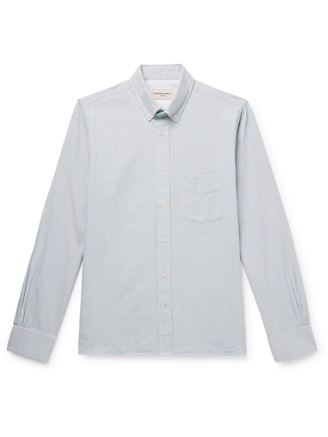 Officine Générale Bart Button-Down Collar Pinstriped Cotton Oxford Shirt