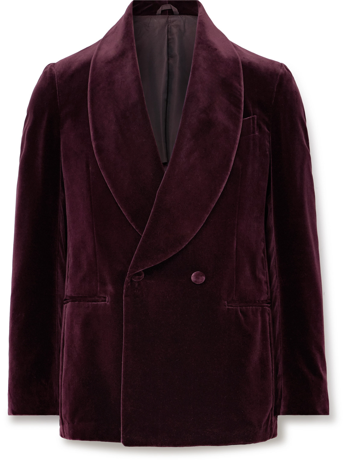 Slim-Fit Shawl-Lapel Double-Breasted Cotton-Velvet Tuxedo Jacket