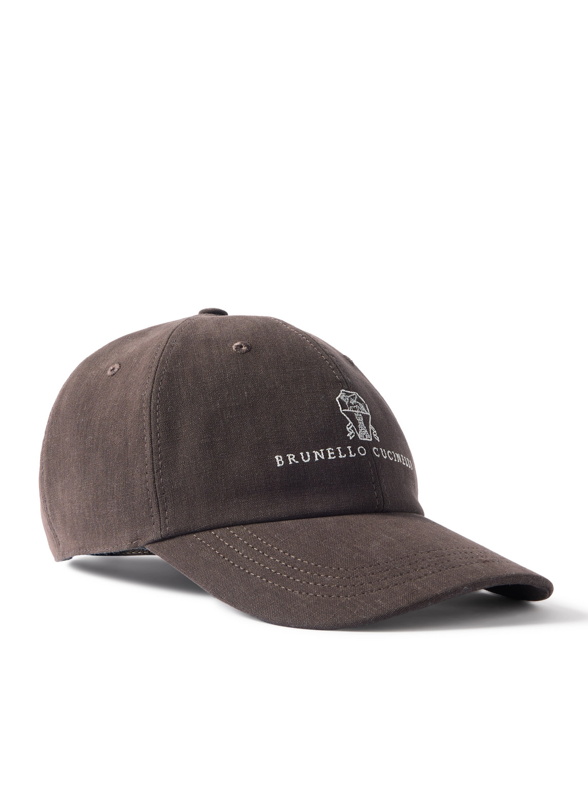 Brunello Cucinelli Logo-embroidered Linen Baseball Cap In Brown