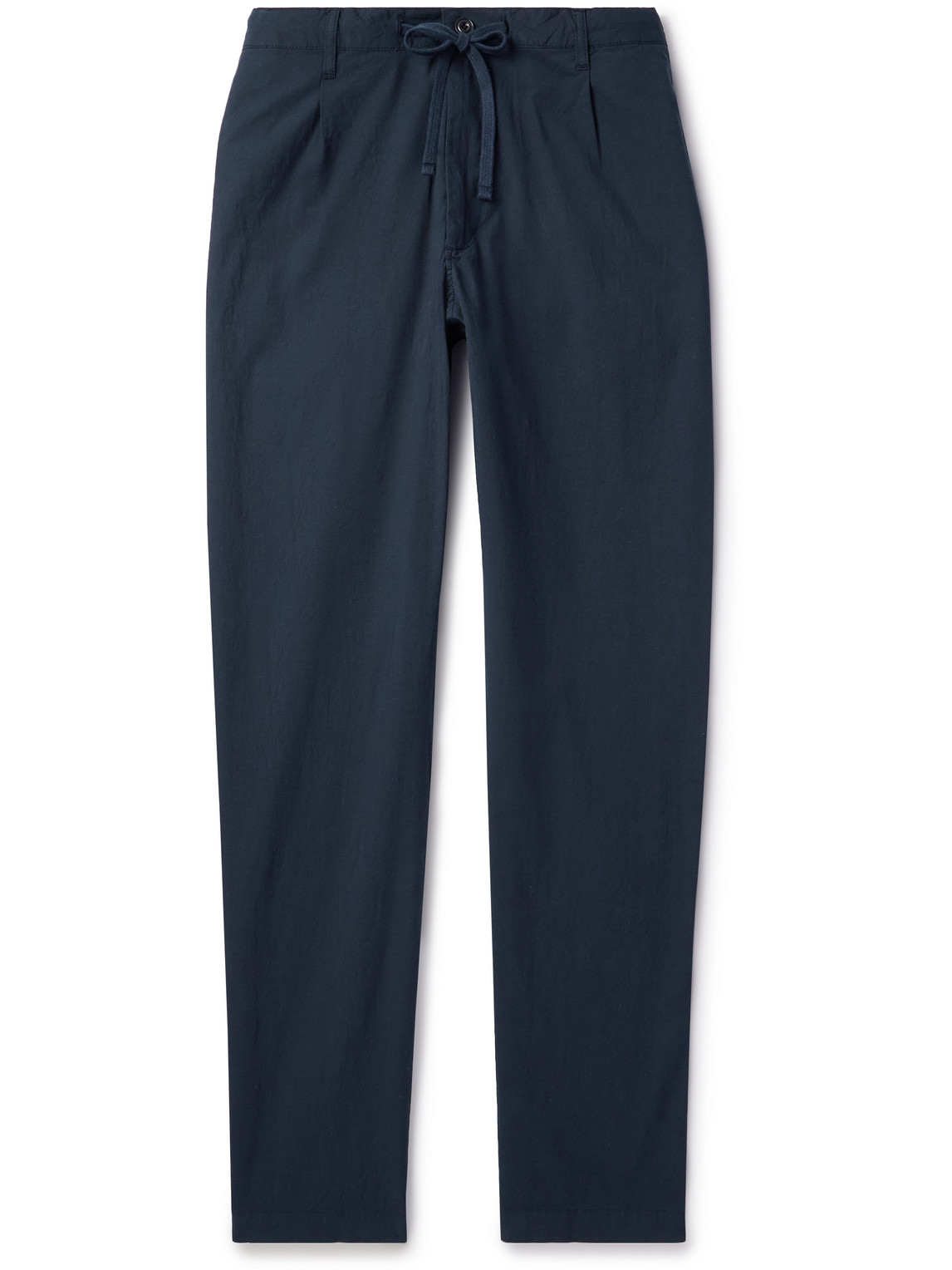 Tanker Straight-Leg Pleated Stretch-Cotton Drawstring Trousers