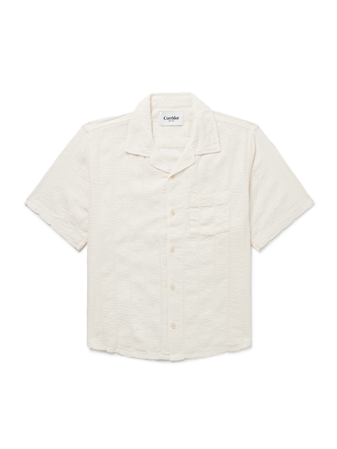 Camp-Collar Striped Cotton-Blend Seersucker Shirt