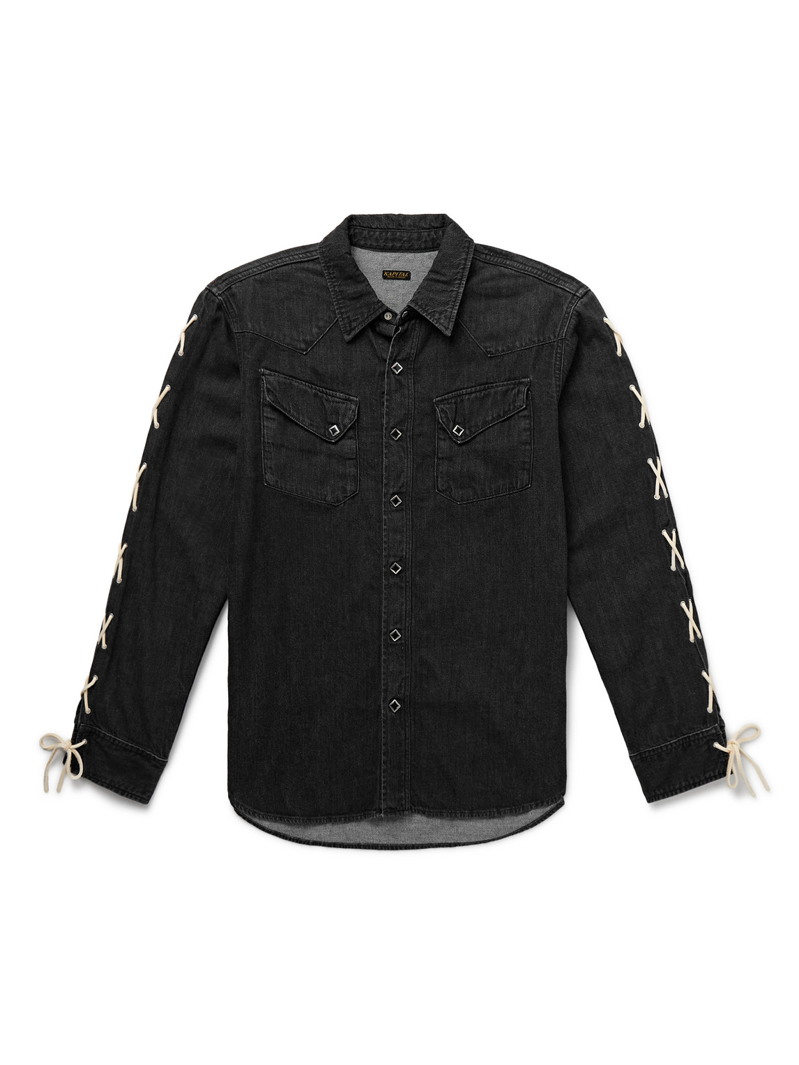 Slim-Fit Leather-Trimmed Lace-Up Denim Shirt