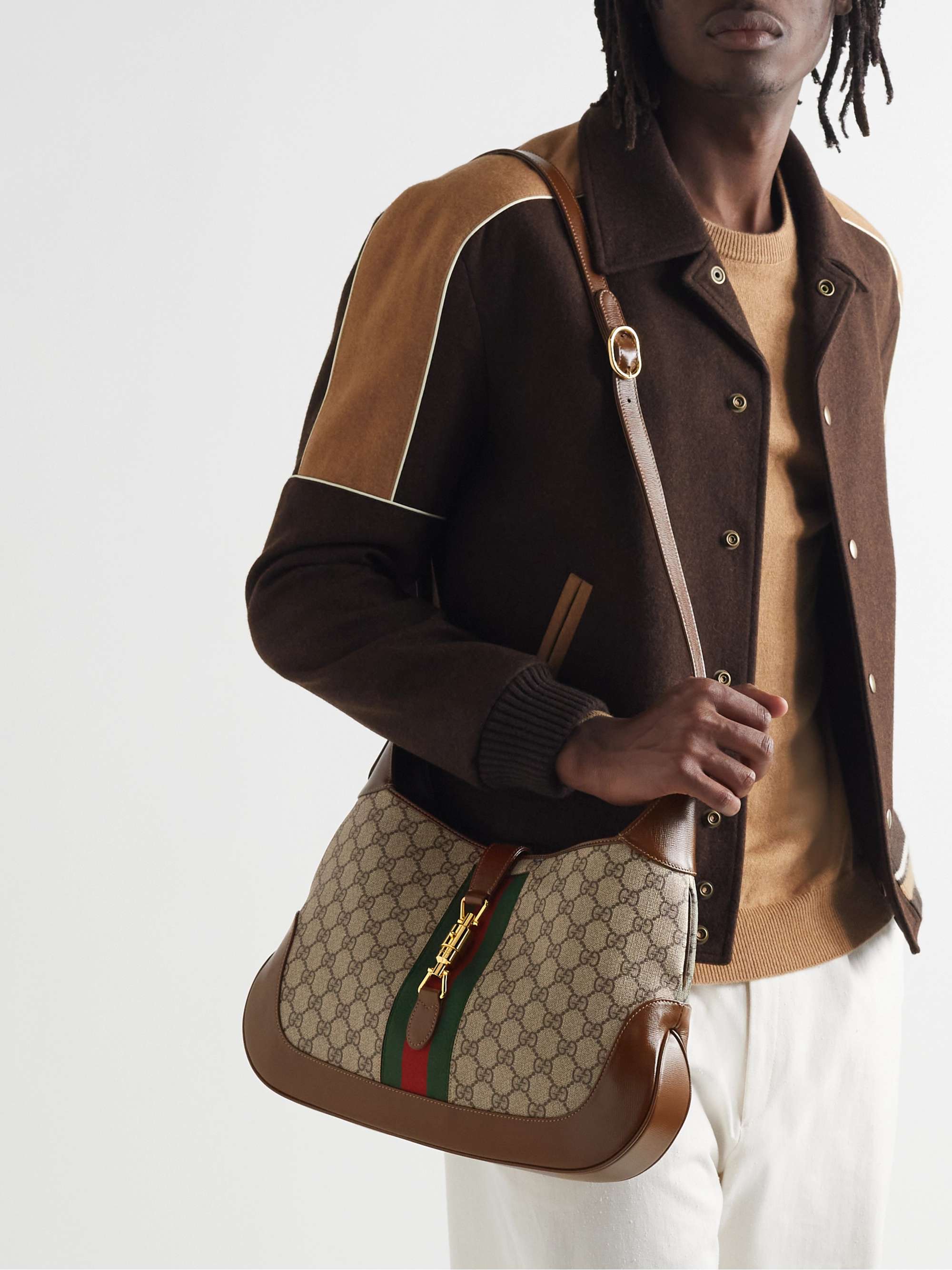 Brown Jackie 1961 Medium Webbing-Trimmed Monogrammed Coated-Canvas and Leather  Tote Bag | GUCCI | MR PORTER