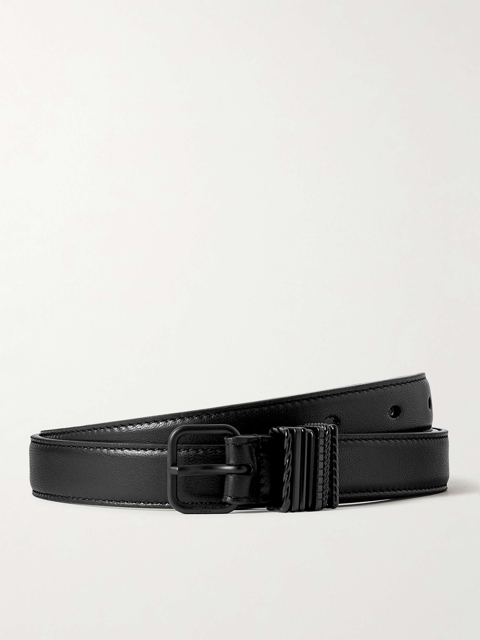 Saint Laurent Slim Grained Leather Belt - Black - Belts