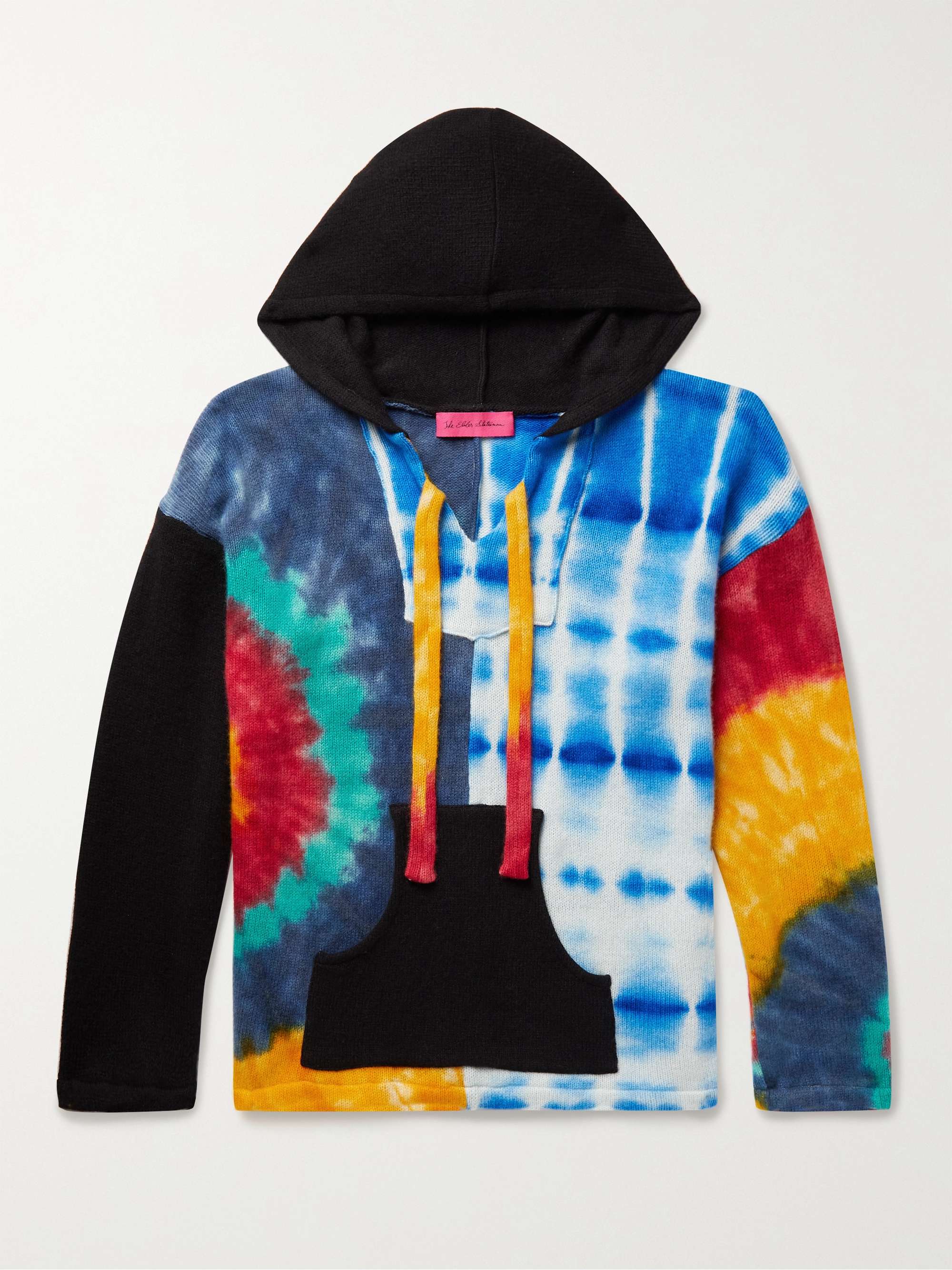 THE ELDER STATESMAN Patchwork Tie Dyed Cashmere Hooded Sweater for