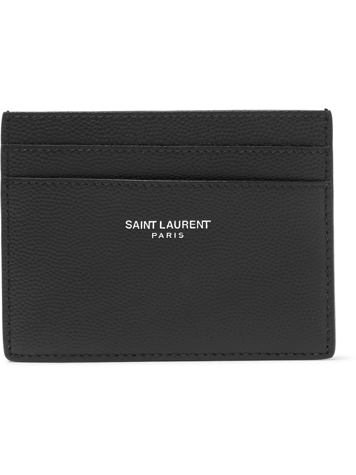 Saint Laurent Logo-print Pebble-grain Leather Cardholder In Black