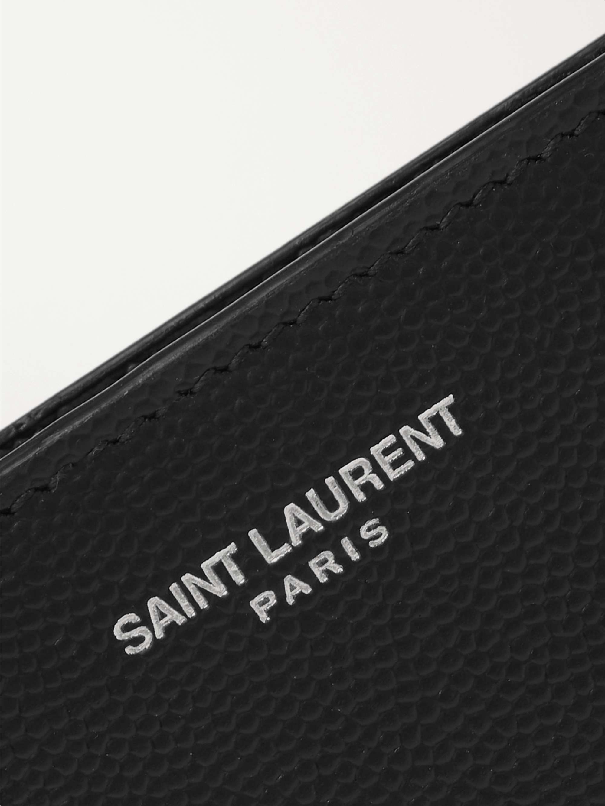 SAINT LAURENT, Logo-Print Pebble-Grain Leather Billfold Wallet, Men, Neutrals