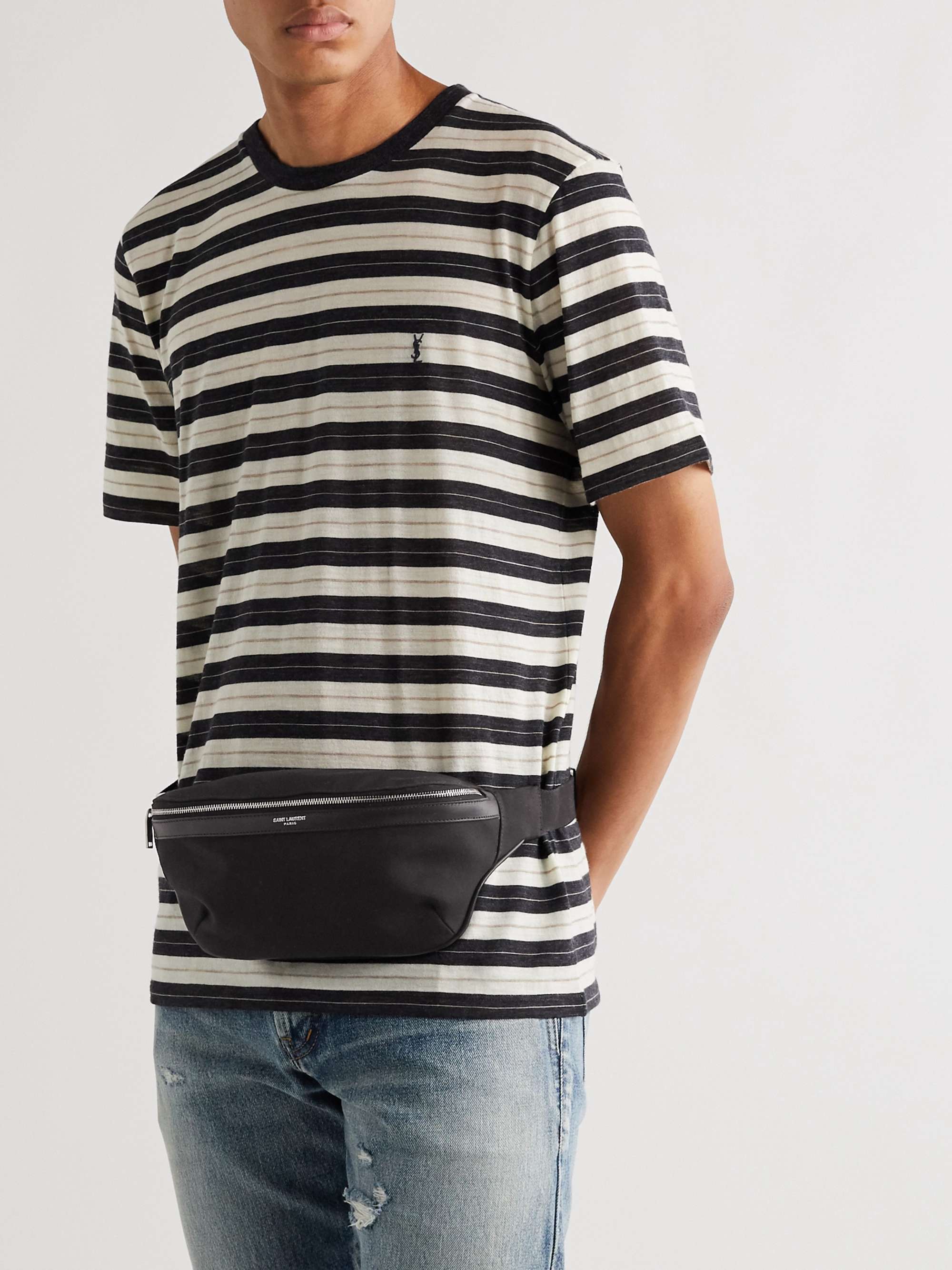 SAINT LAURENT Leather-Trimmed Canvas Belt Bag for Men | MR PORTER