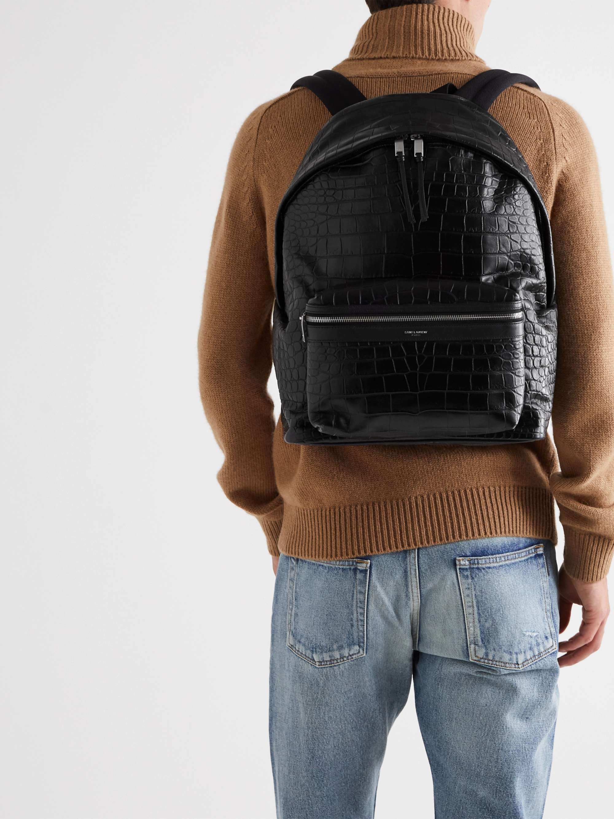 SAINT LAURENT City Croc-Effect Leather Backpack | MR PORTER