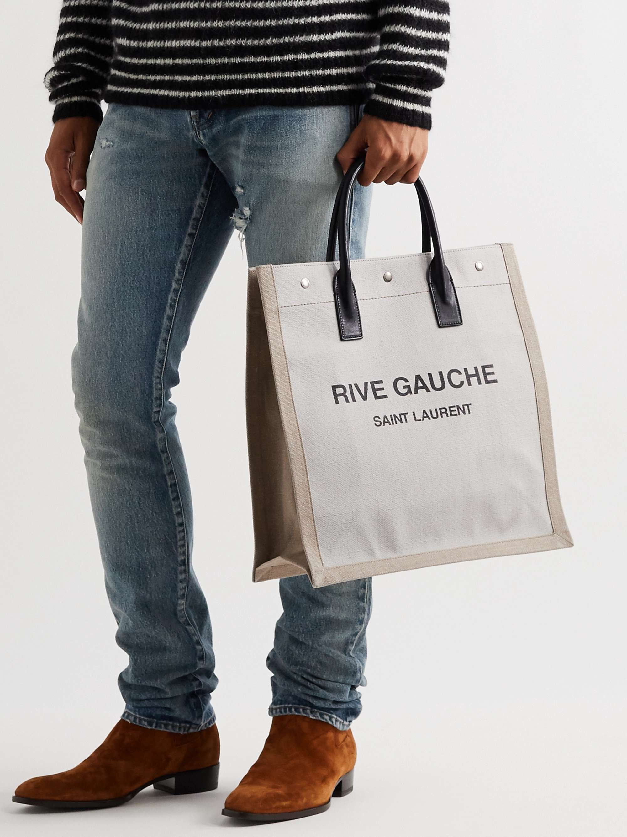 Logo leather-trimmed canvas tote bag