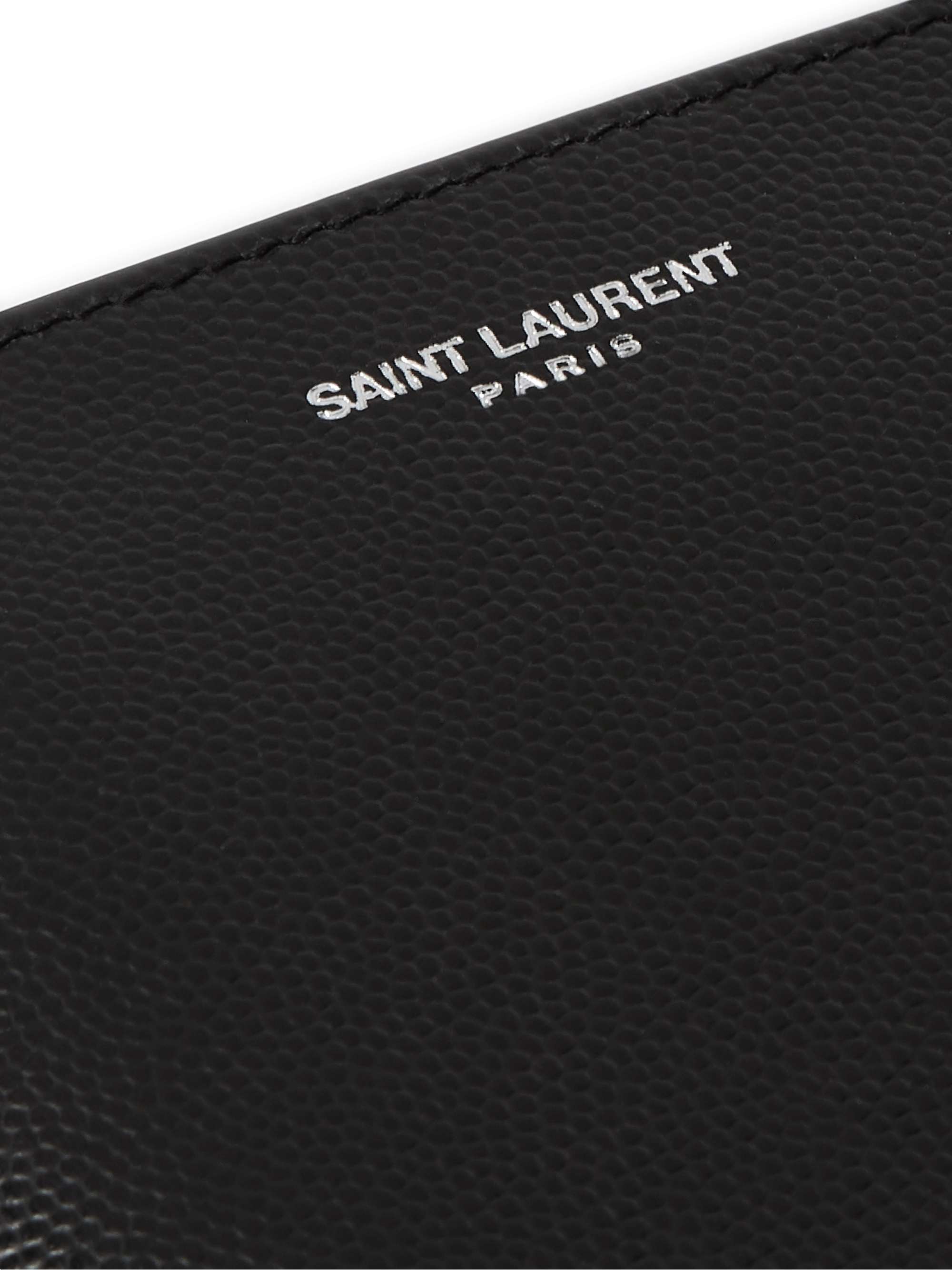 SAINT LAURENT, Logo-Print Pebble-Grain Leather Billfold Wallet, Men, Neutrals