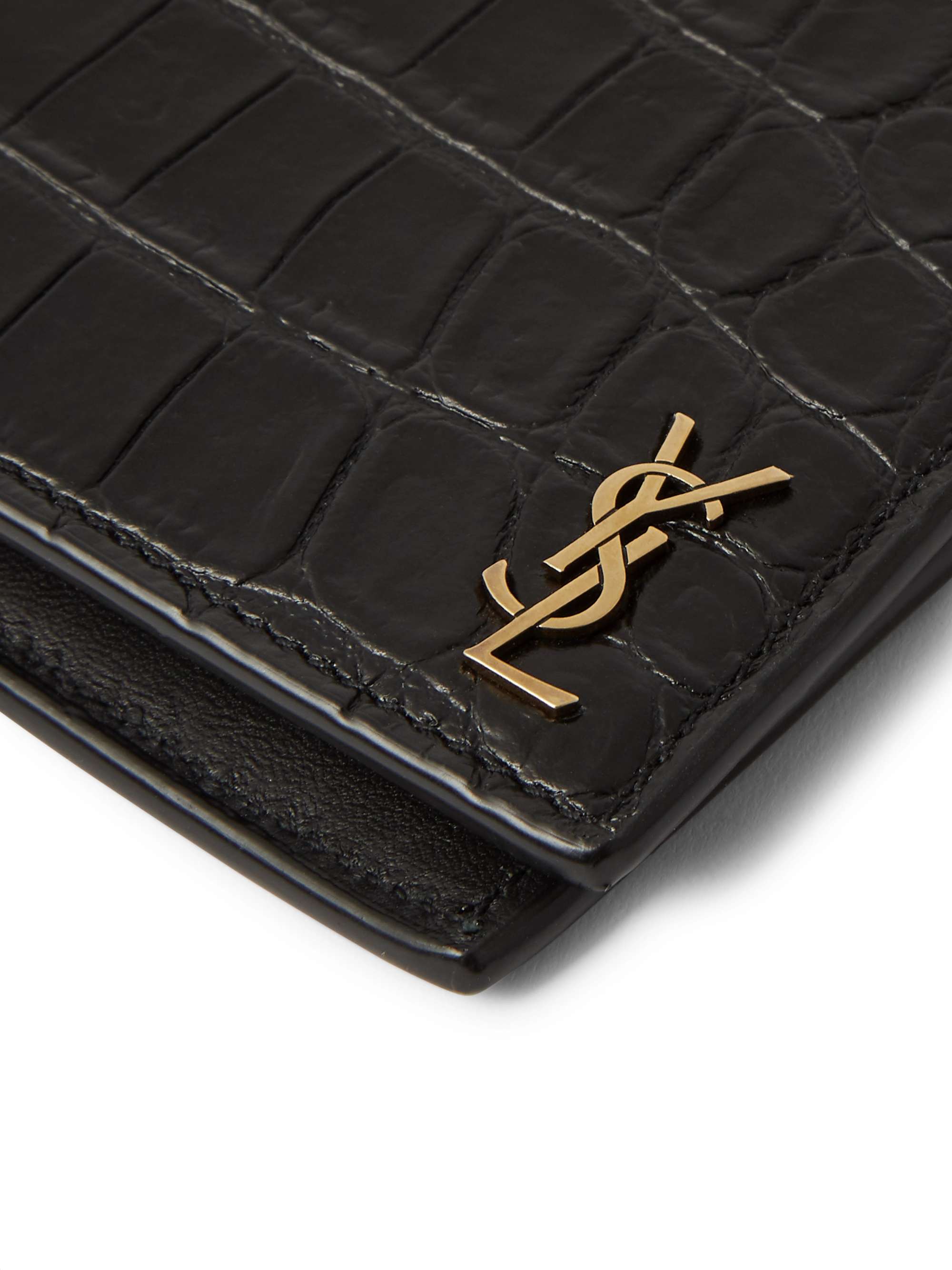 Saint Laurent Logo-Appliquéd Croc-Effect Leather Billfold Wallet