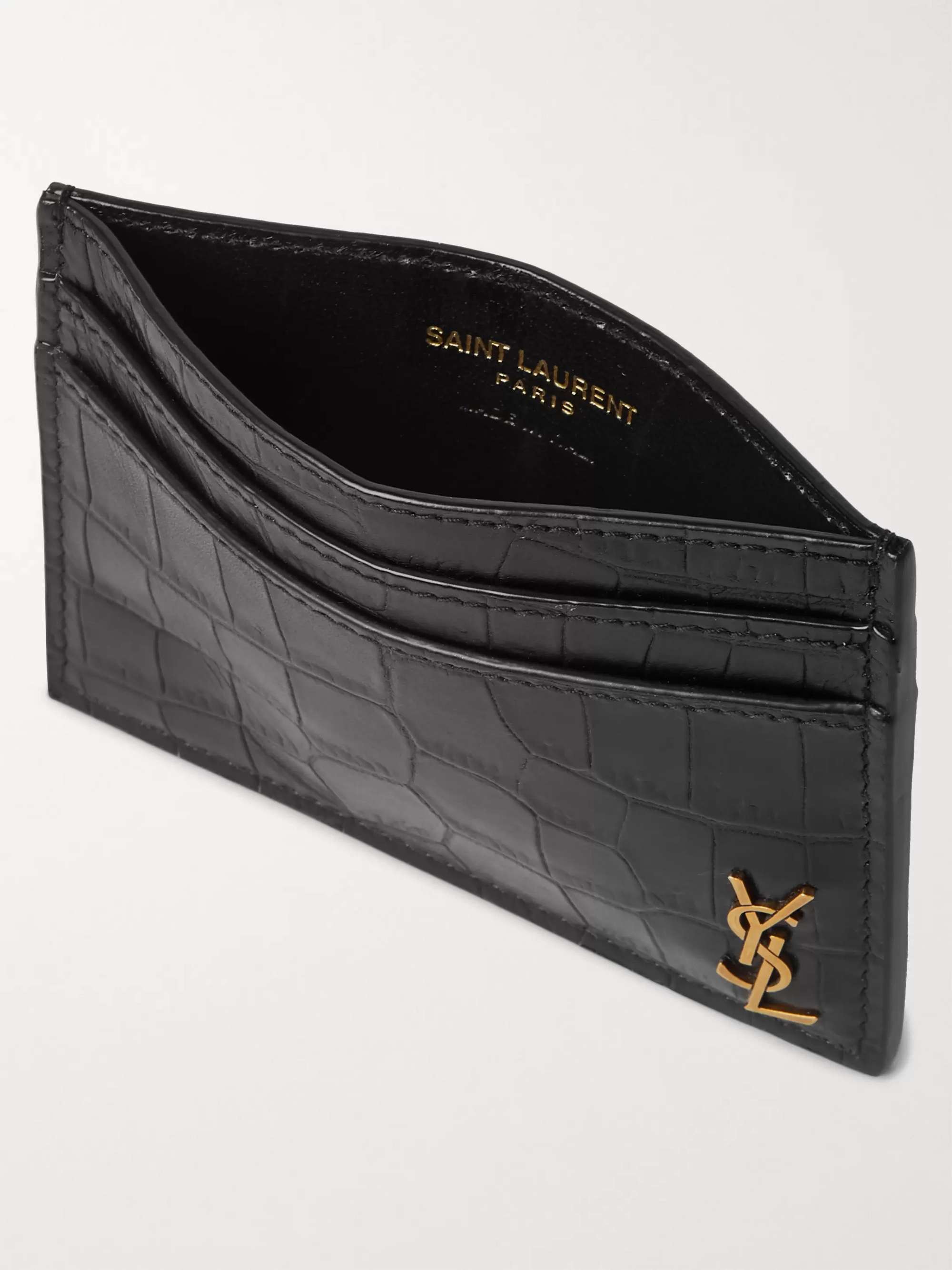 SAINT LAURENT Logo-Appliquéd Croc-Effect Leather Cardholder for Men | MR  PORTER