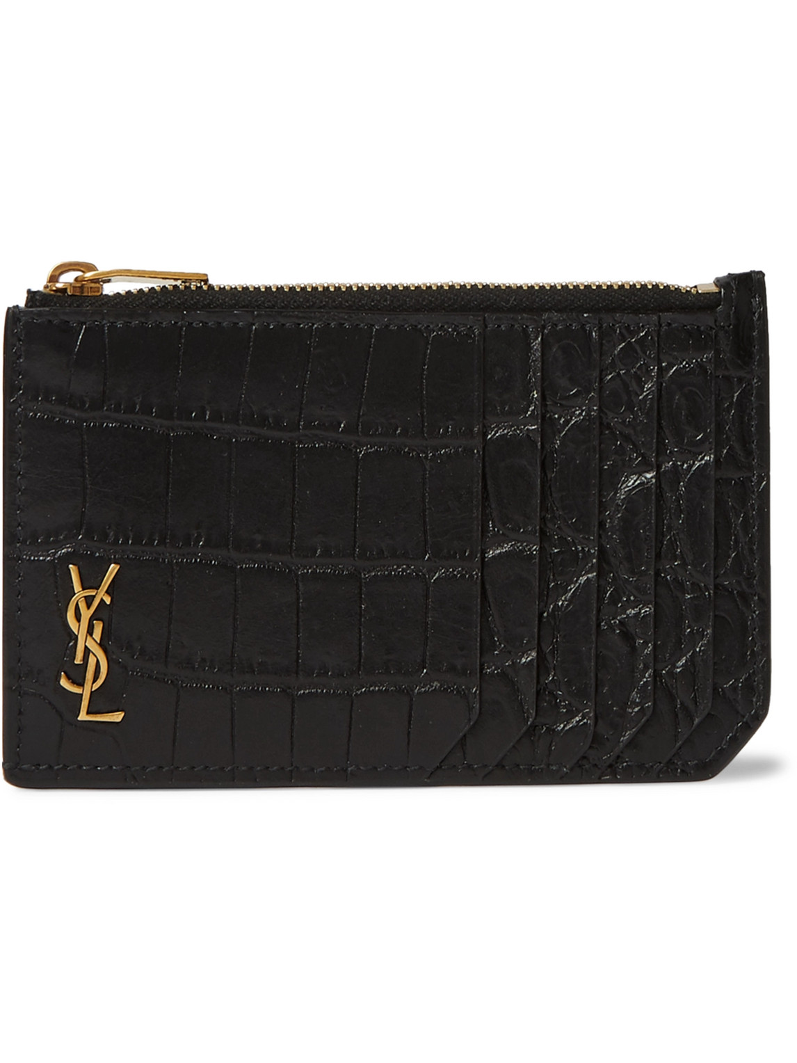Saint Laurent Logo-appliquéd Croc-effect Leather Wallet In Black