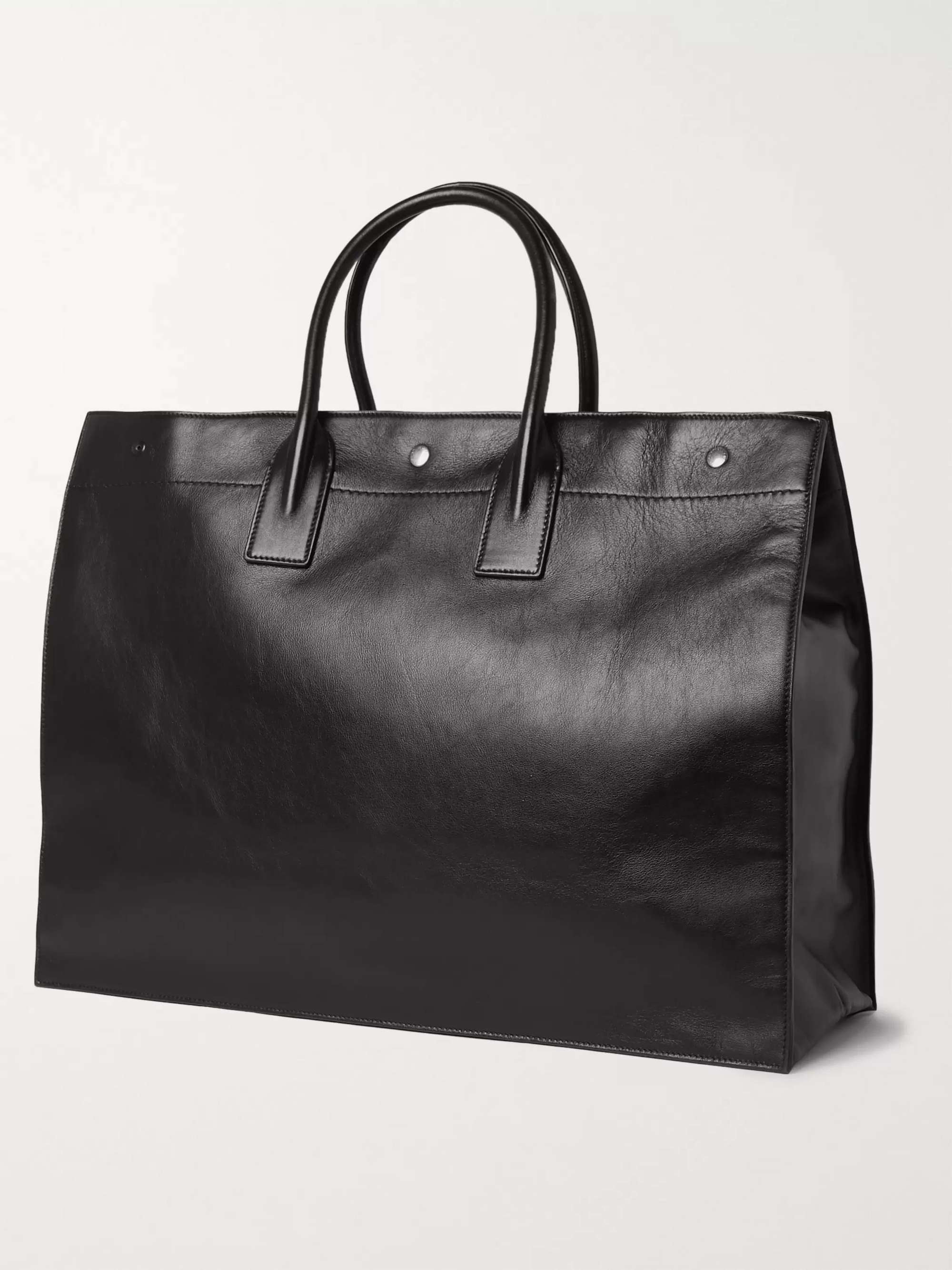 SAINT LAURENT Croc-Effect Leather Tote Bag