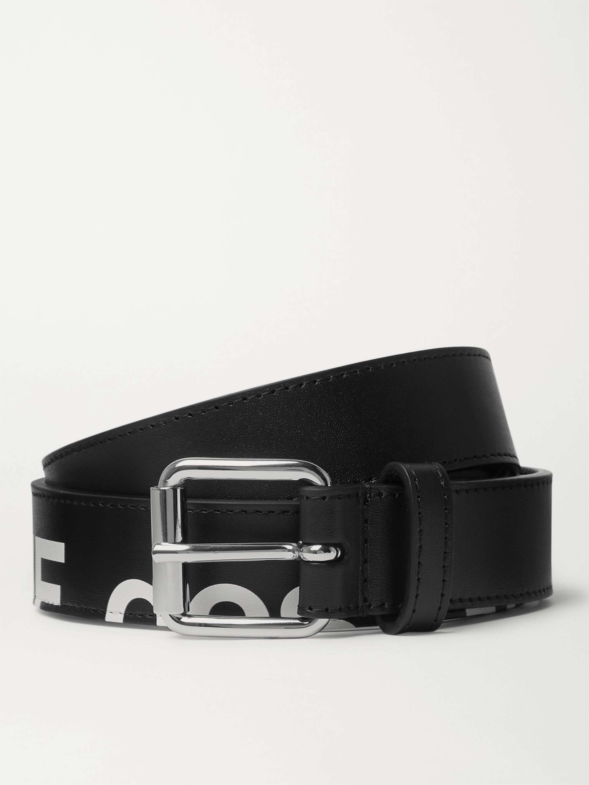 Black 3cm Logo-Print Leather Belt | COMME DES GARÇONS | MR PORTER