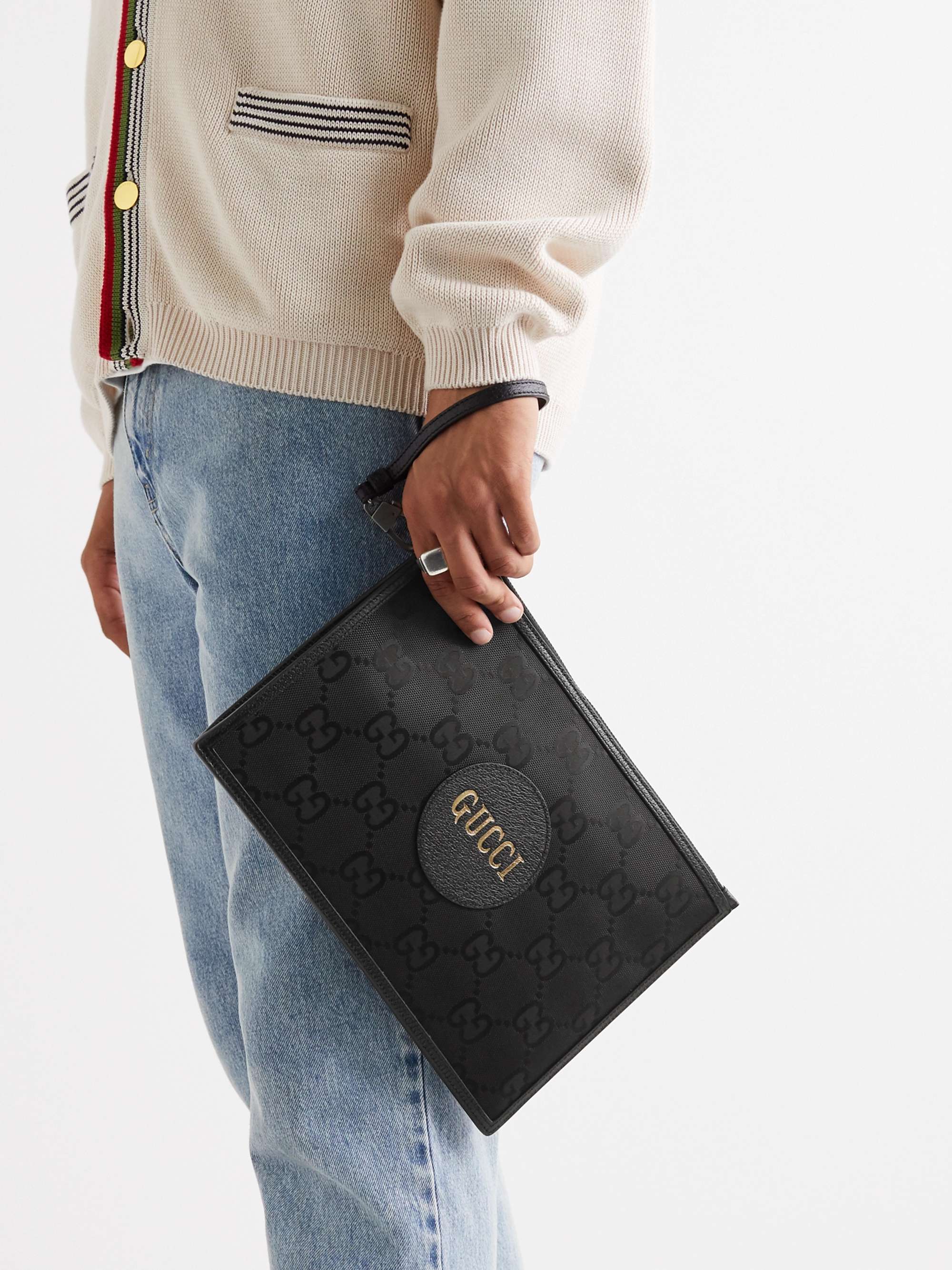 GUCCI Off the Grid Leather-Trimmed Monogrammed ECONYL Canvas Pouch | MR  PORTER